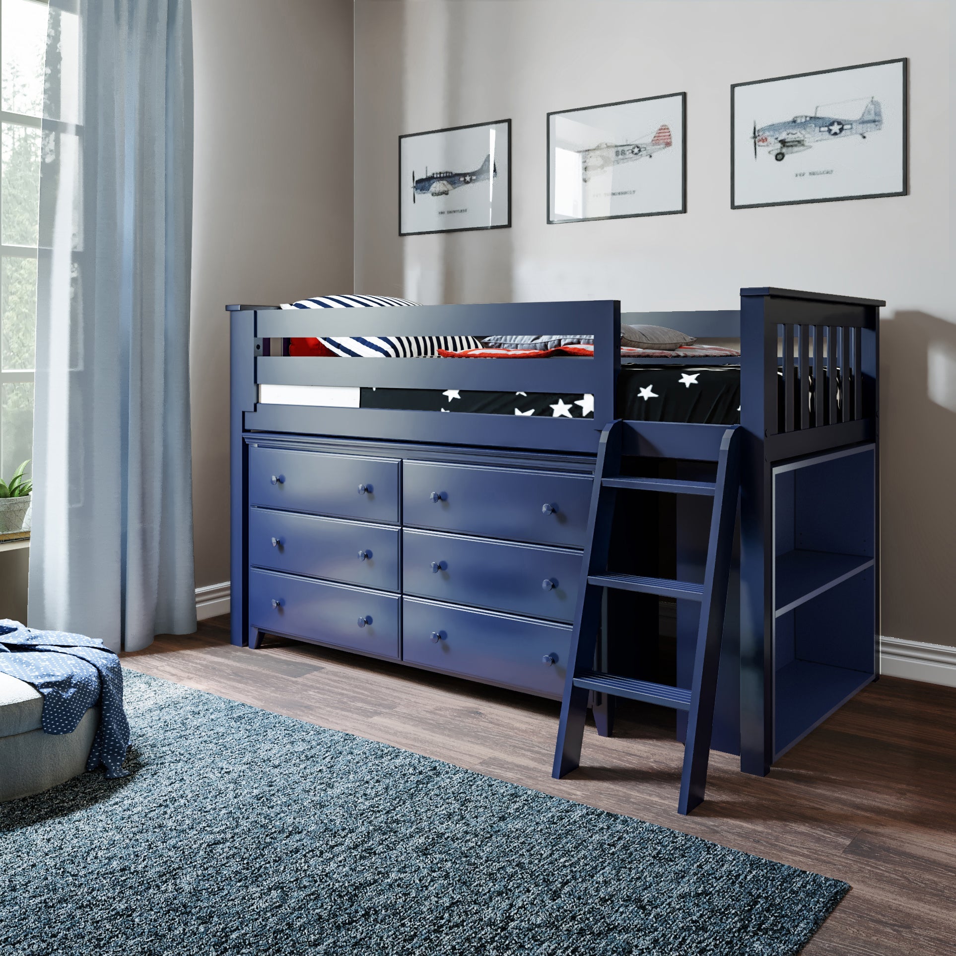 Jackpot Deluxe Windsor Twin Storage Loft Bed with Dresser + Bookcase Lullabye Shop Jackpot Deluxe Windsor Twin Storage Loft Bed with Dresser + Bookcase Lullabye Shop