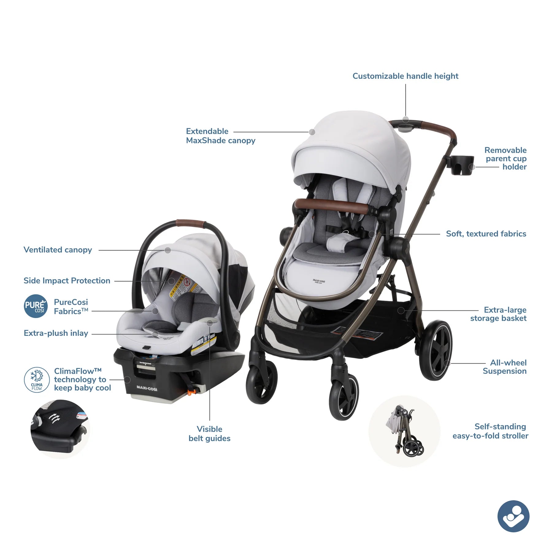 MAXI-COSI ZELIA LUXE+ TRAVEL SYSTEM - ARCTIC FROST