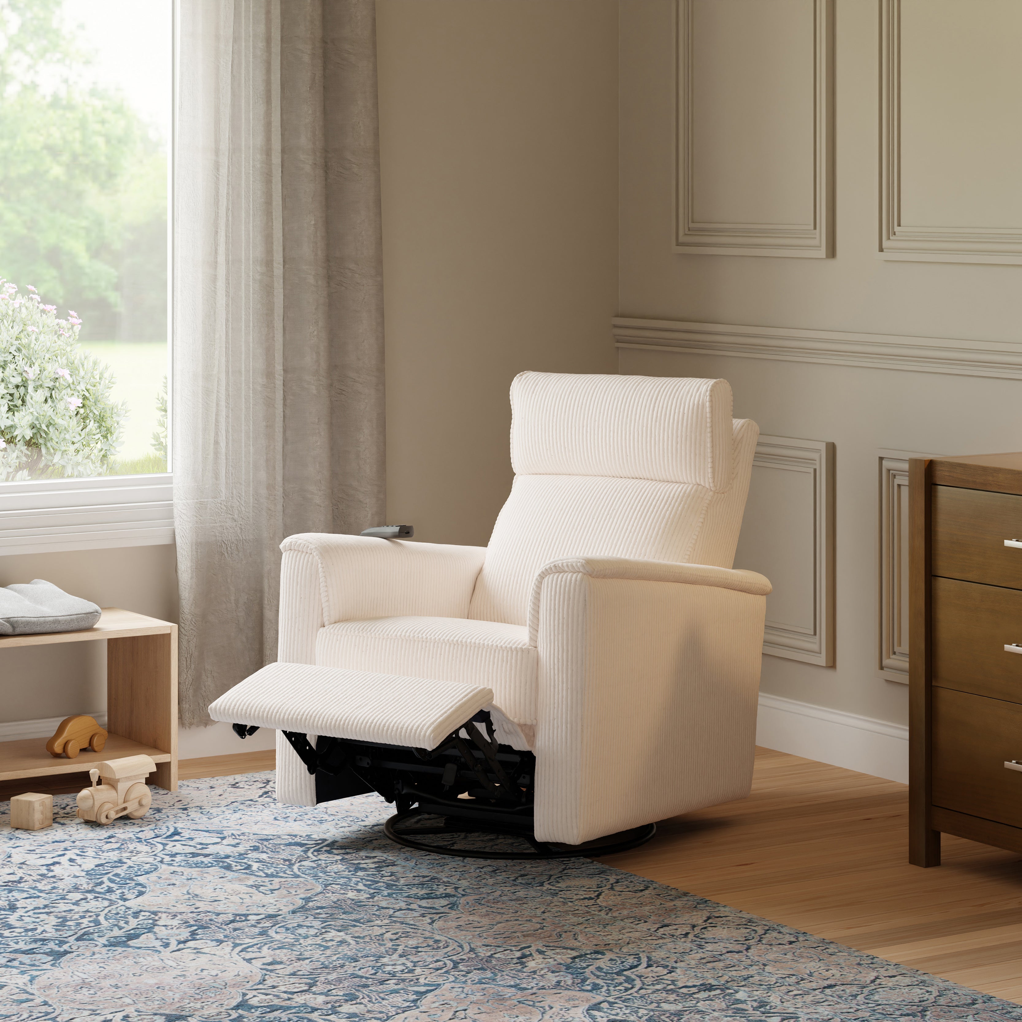 Monogram by Namesake Willa Deluxe Power Recliner and Swivel Glider with Heat + Massage | Ivory Corduroy | EXCLUSIVE!