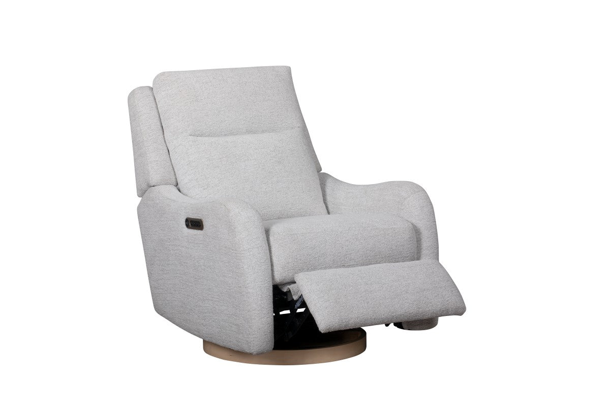 Quinn Nursery Power Recliner with Power Headrest, Lumbar Support & Wood Base Silver Bliss