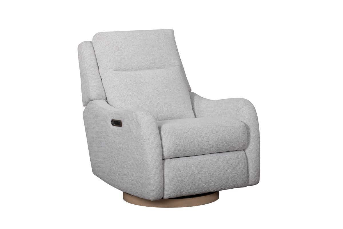 Quinn Nursery Power Recliner with Power Headrest, Lumbar Support & Wood Base Silver Bliss