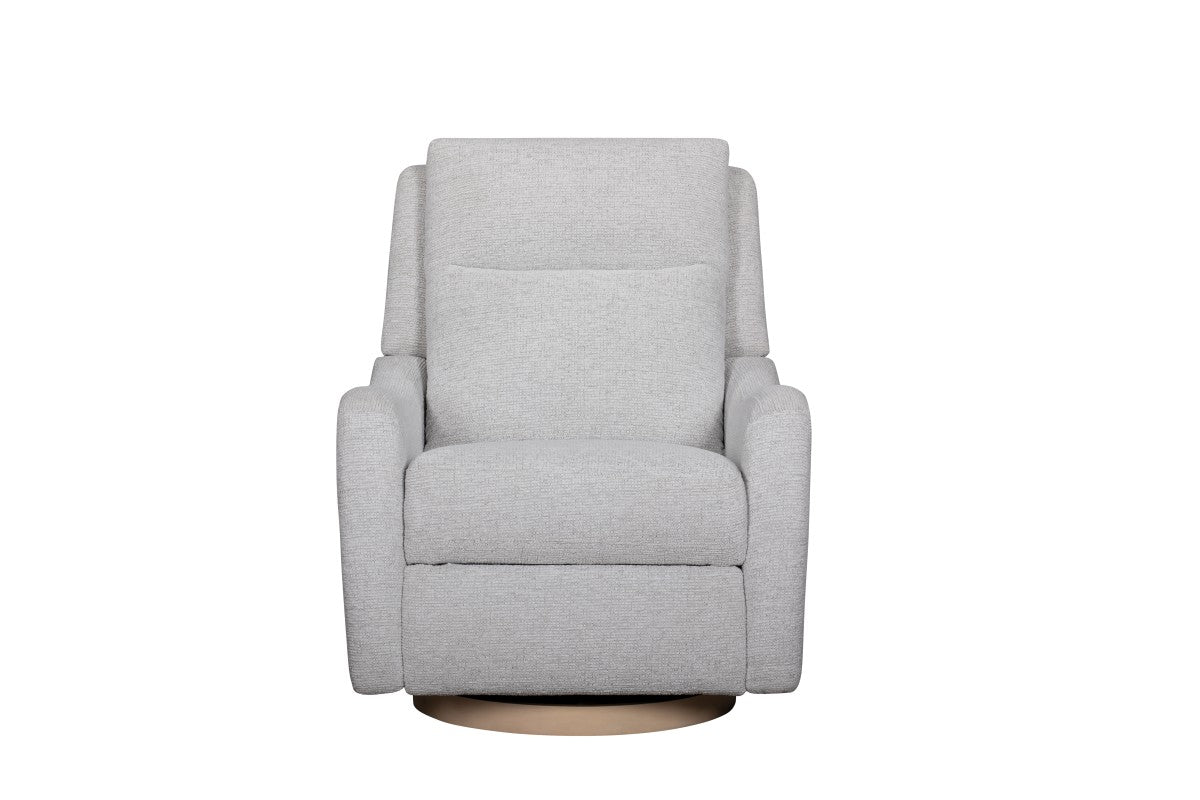 Quinn Nursery Power Recliner with Power Headrest, Lumbar Support & Wood Base Silver Bliss