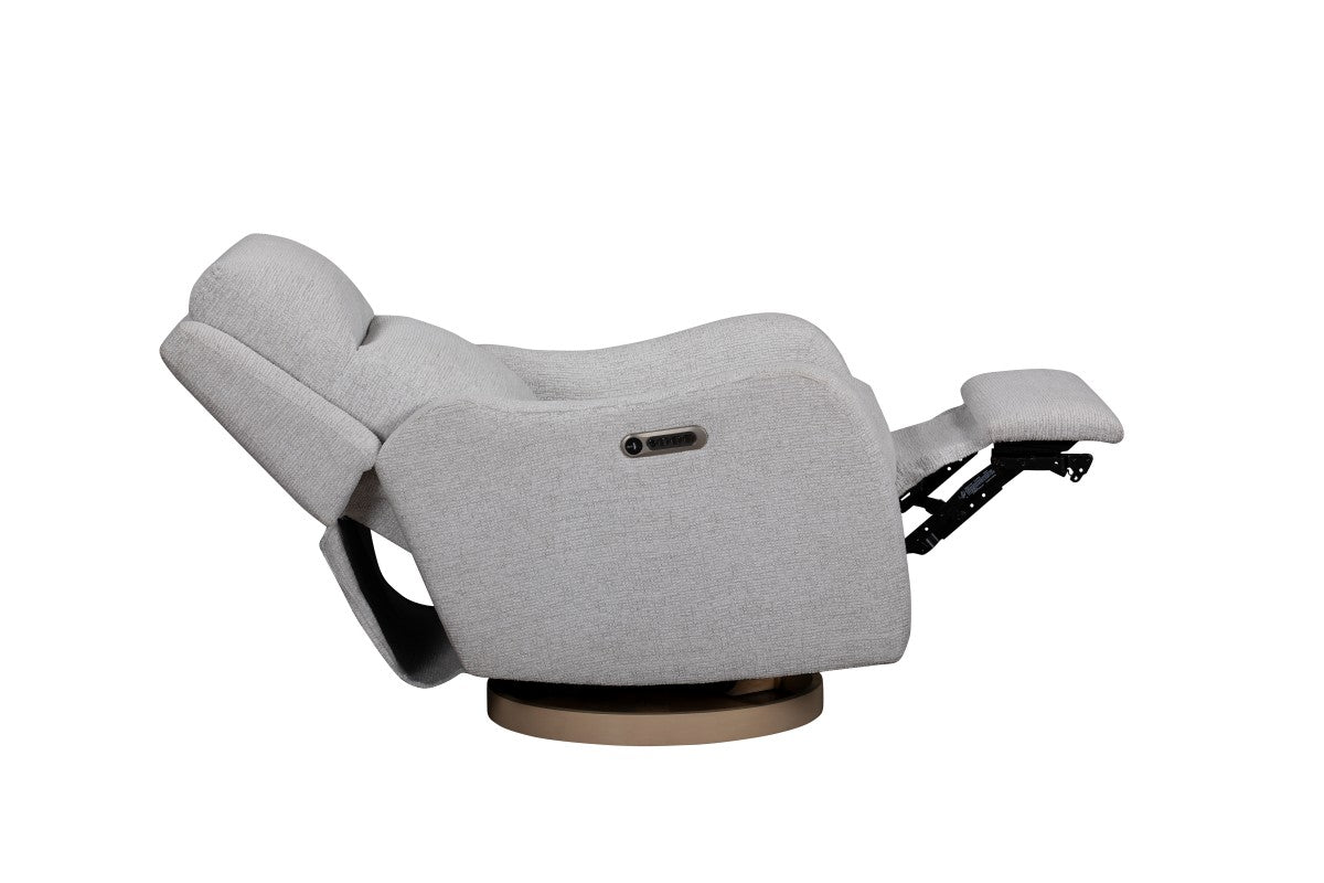 Quinn Nursery Power Recliner with Power Headrest, Lumbar Support & Wood Base Silver Bliss