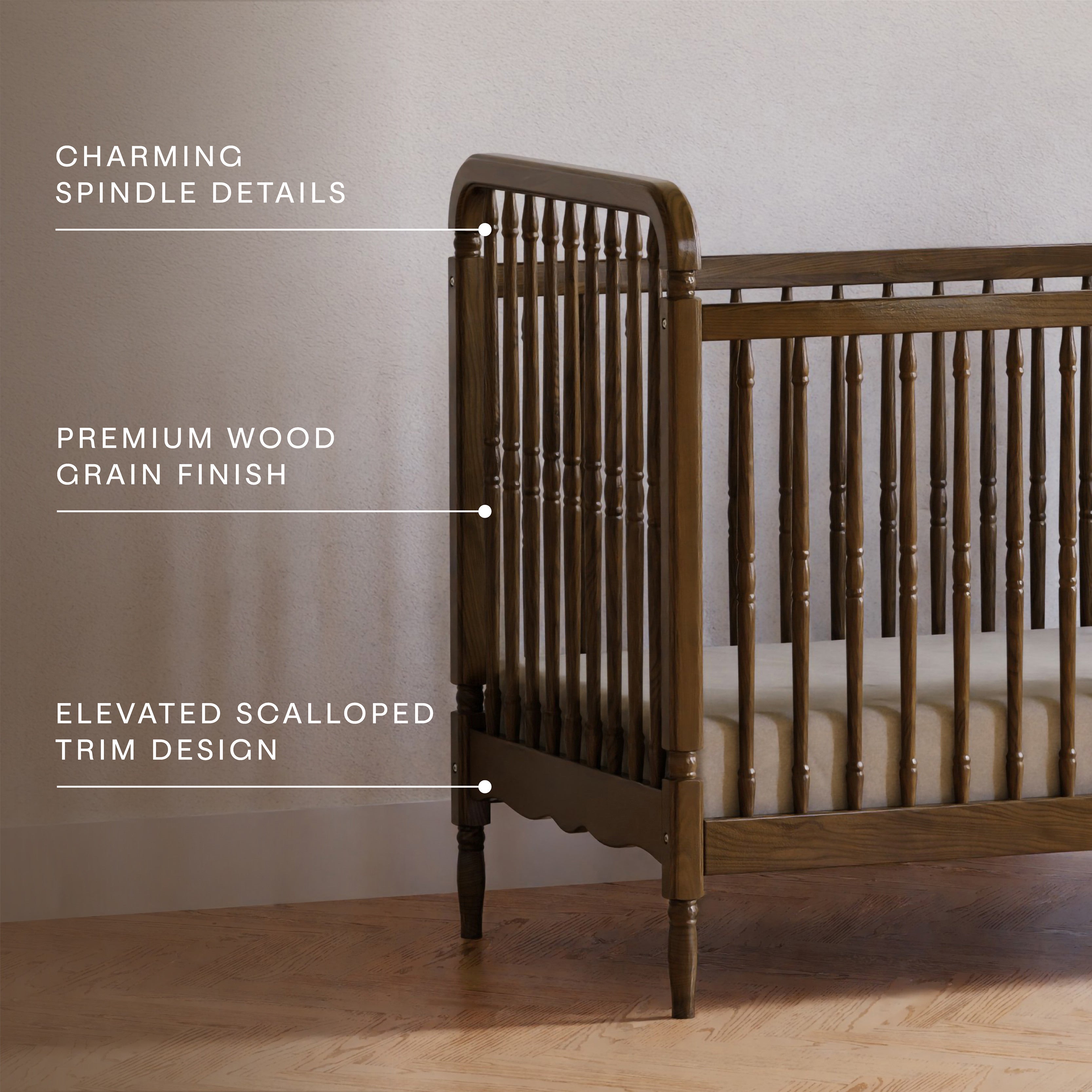 Namesake Liberty 3-in-1 Convertible Spindle Crib with Toddler Bed Conversion Kit | Lullabye Shop