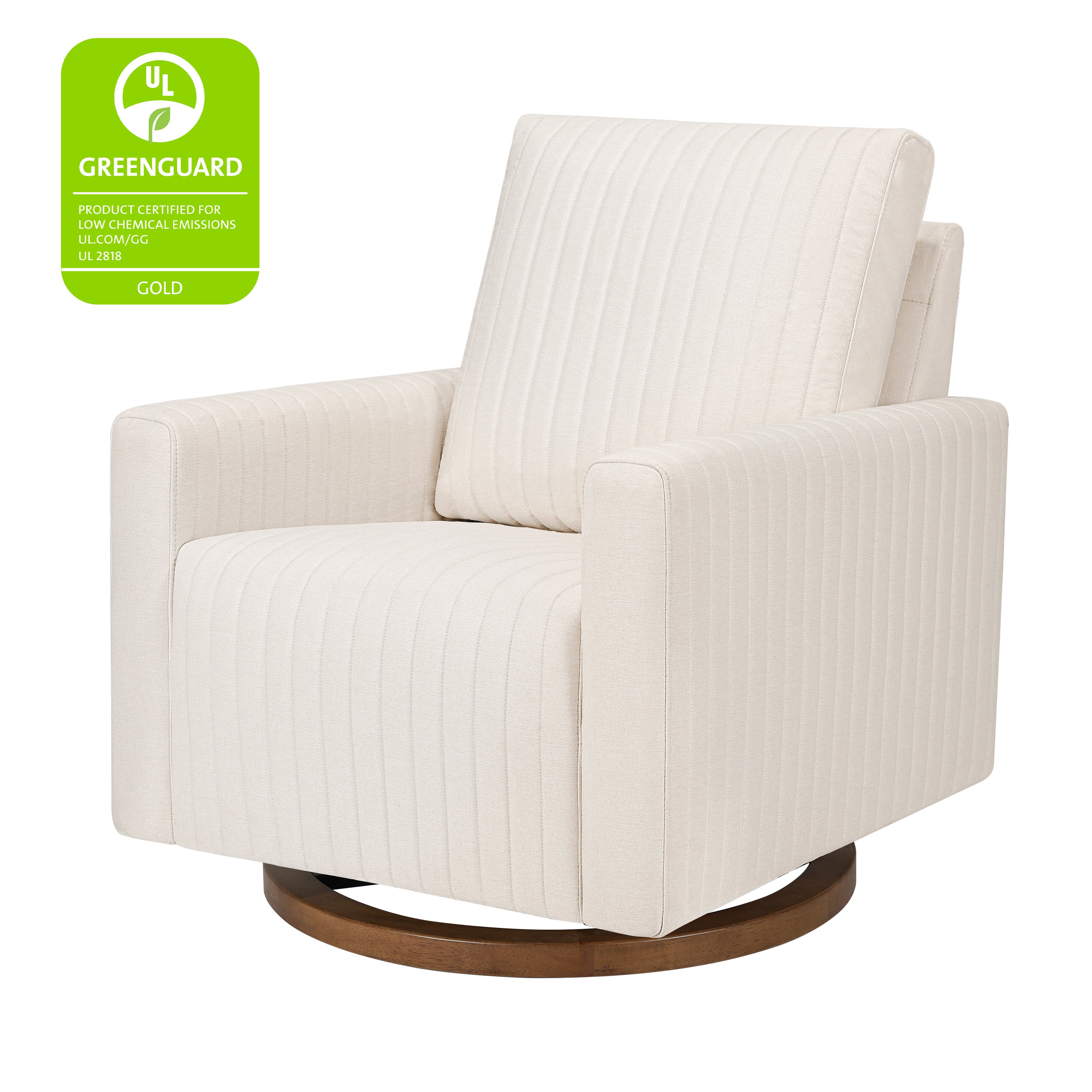 Babyletto Poe Channeled Swivel Glider in Eco-Performance Fabric | Water Repellent & Stain Resistant | Lullabye Shop