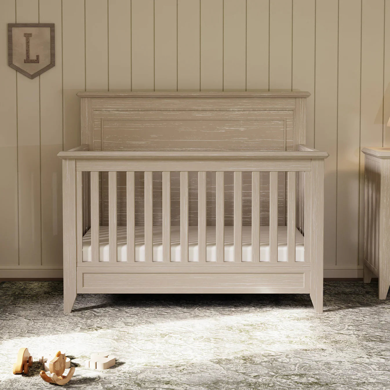 Monogram by Namesake Barrow Rustic 4-in-1  Convertible Flat Top Crib