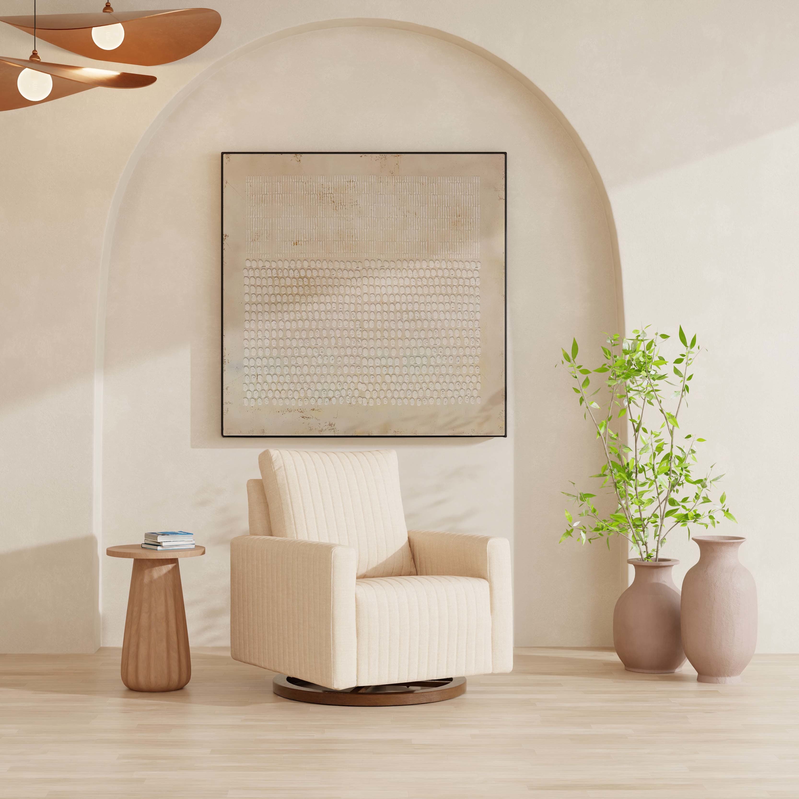 Babyletto Poe Channeled Swivel Glider in Eco-Performance Fabric | Water Repellent & Stain Resistant | Lullabye Shop