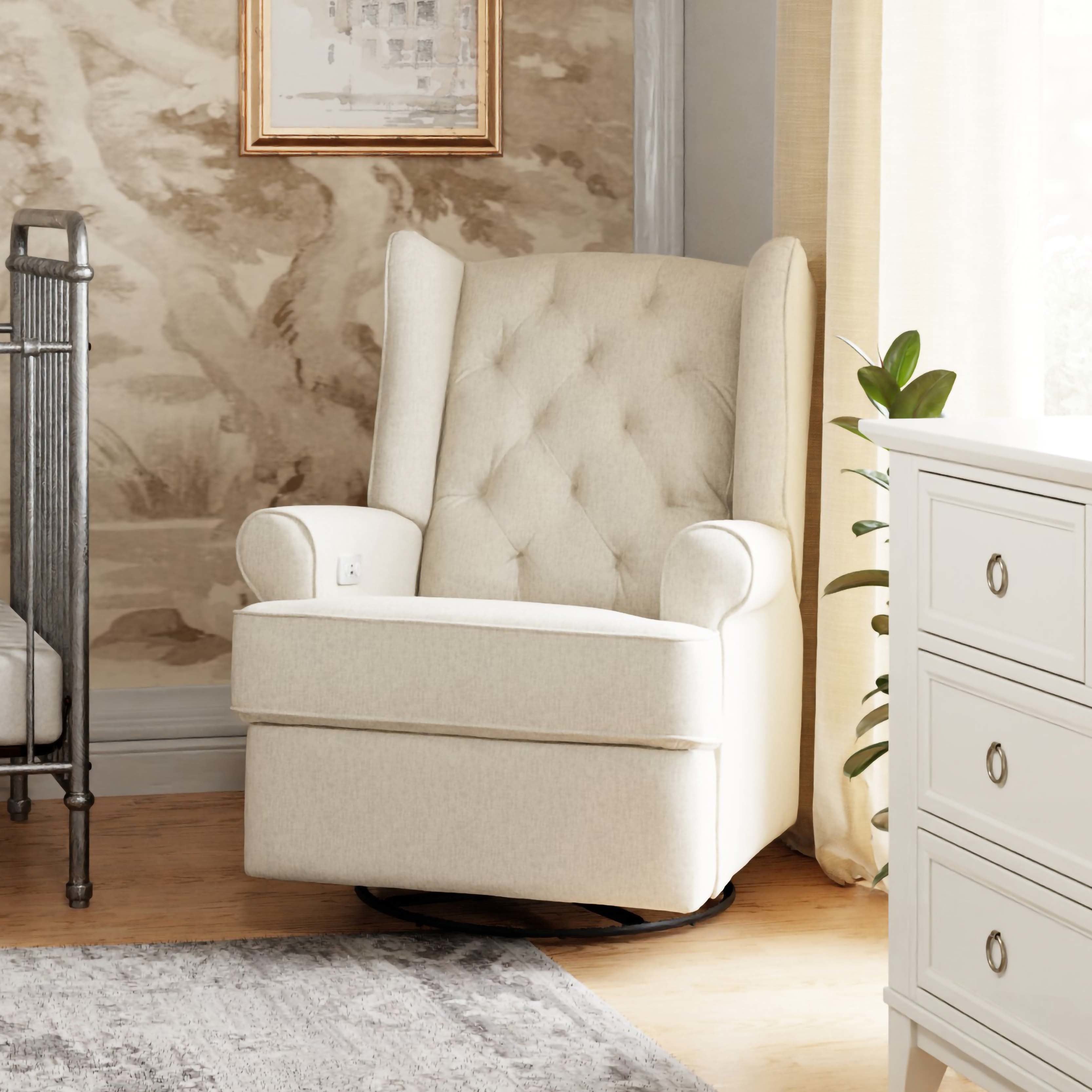 Namesake Harbour Electronic Recliner and Swivel Glider in Eco-Performance Fabric with USB port | Water Repellent & Stain Resistant | Lullabye Shop