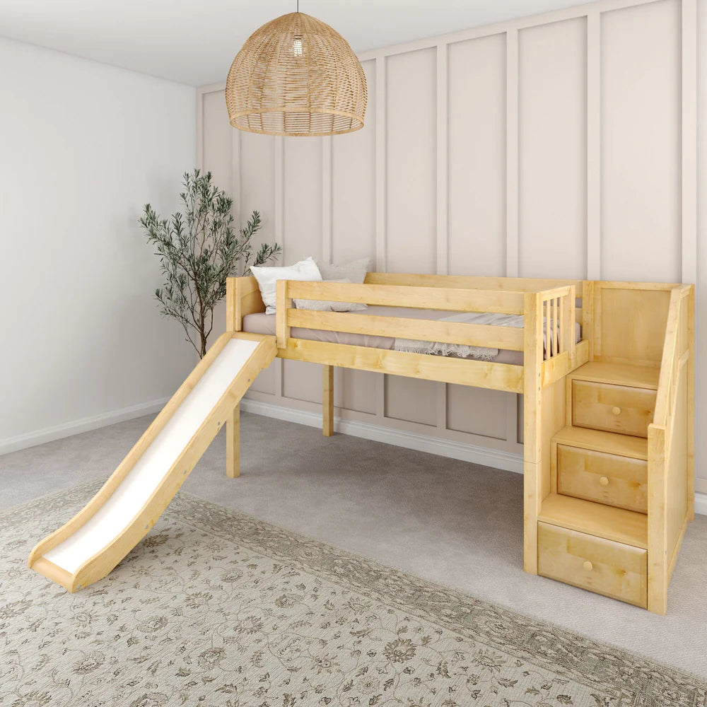 Maxtrix Twin Low Loft Bed with Slide and Stairs