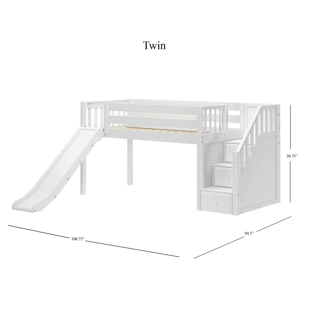 Maxtrix Twin XL Low Loft Bed with Slide and Stairs