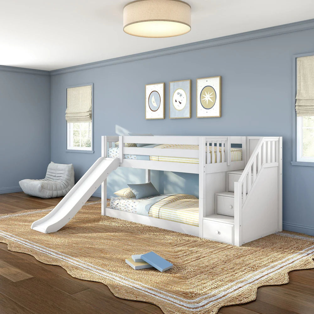 Maxtrix Floor Bunk Bed with Slide and Stairs