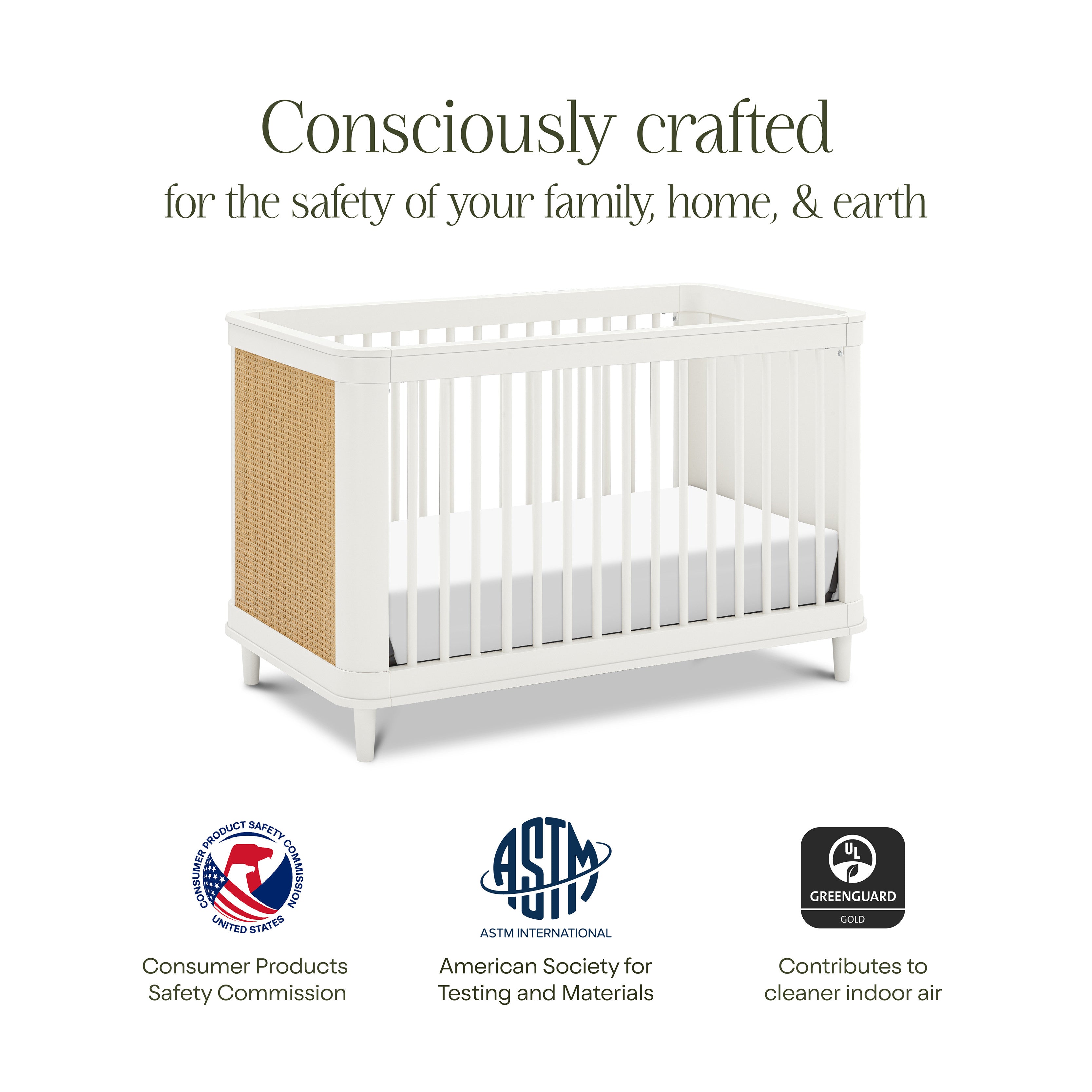 Namesake Marin with Cane 3-in-1 Convertible Crib | Lullabye Shop