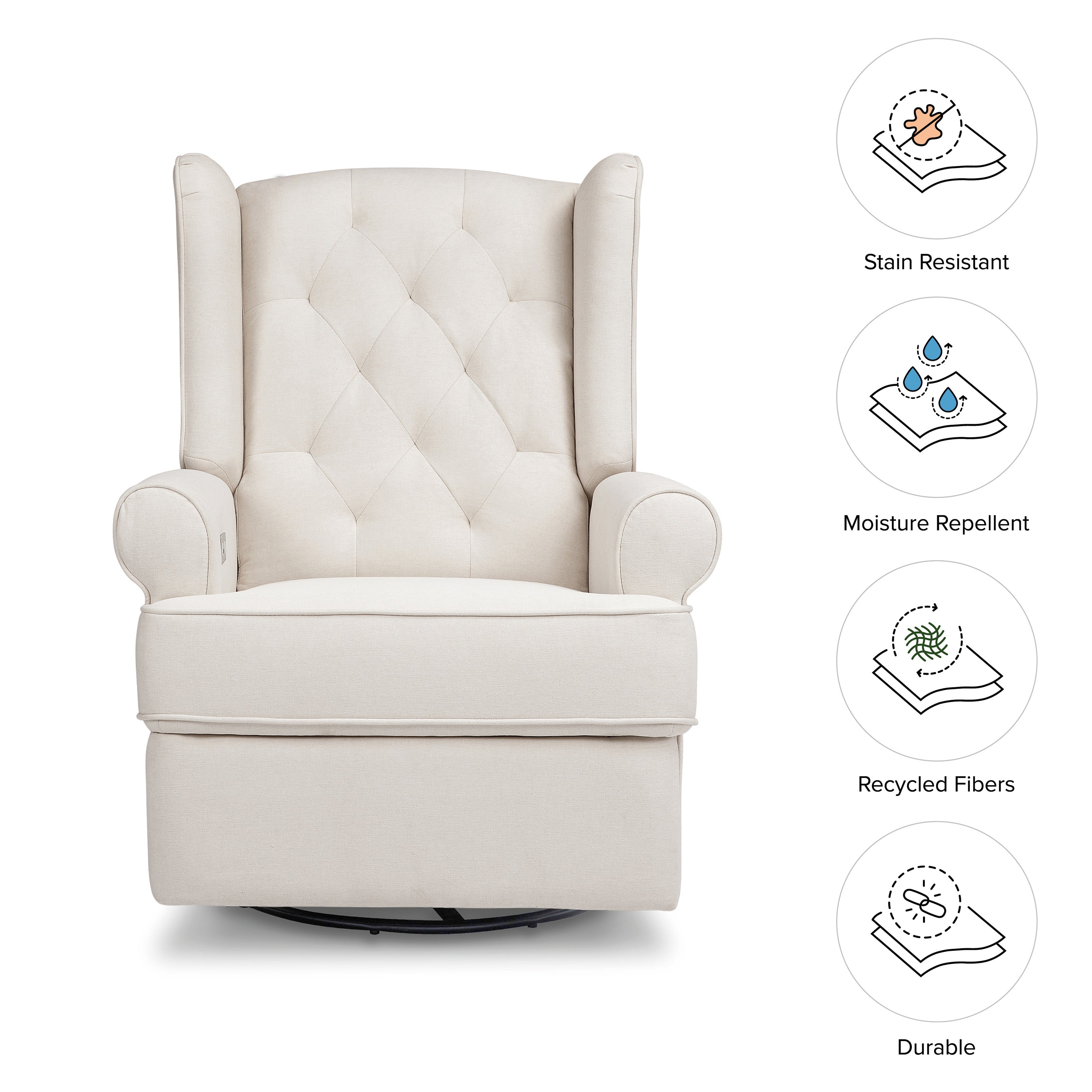 Namesake Harbour Electronic Recliner and Swivel Glider in Eco-Performance Fabric with USB port | Water Repellent & Stain Resistant | Lullabye Shop