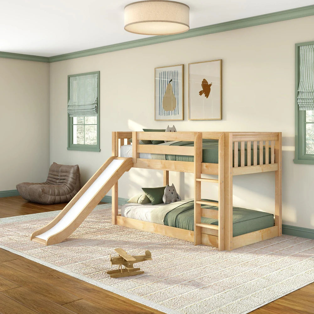 Maxtrix Floor Bunk Bed with Slide Straight ladder on Front