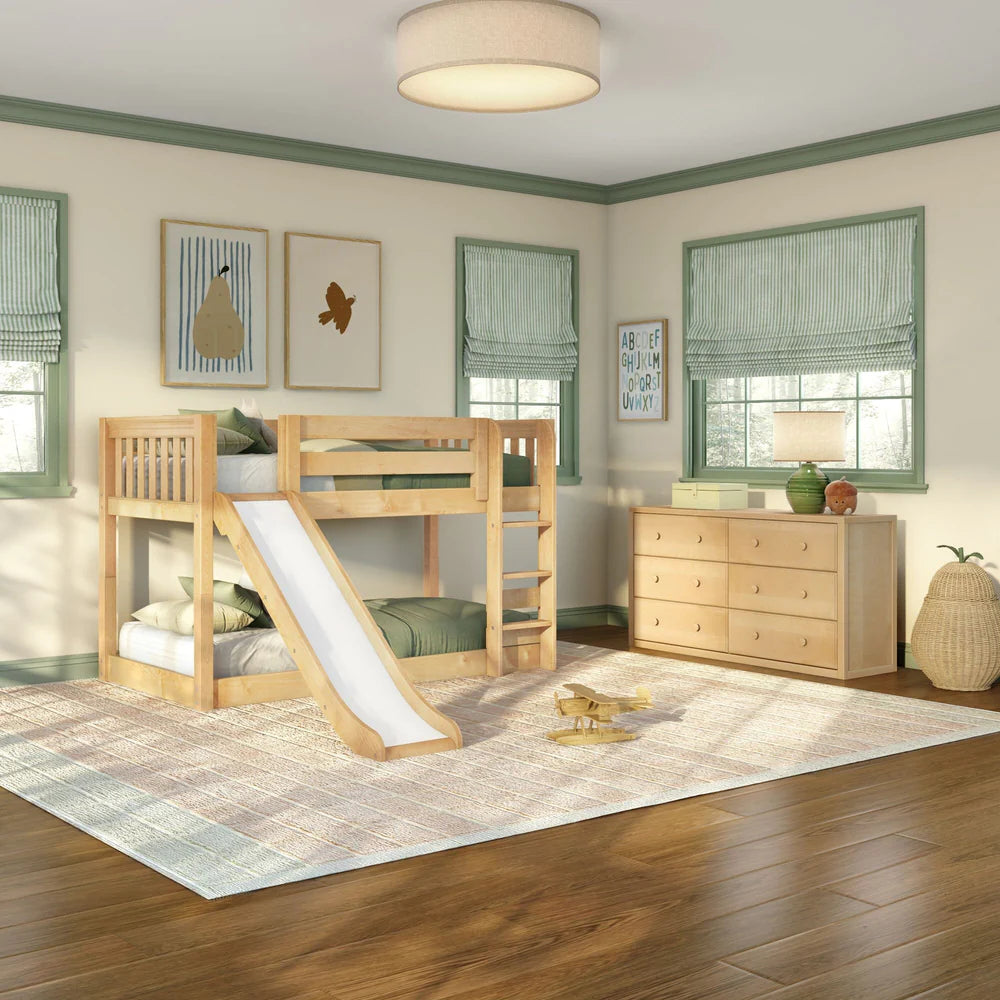 Maxtrix Floor Bunk Bed with Slide Straight ladder on Front