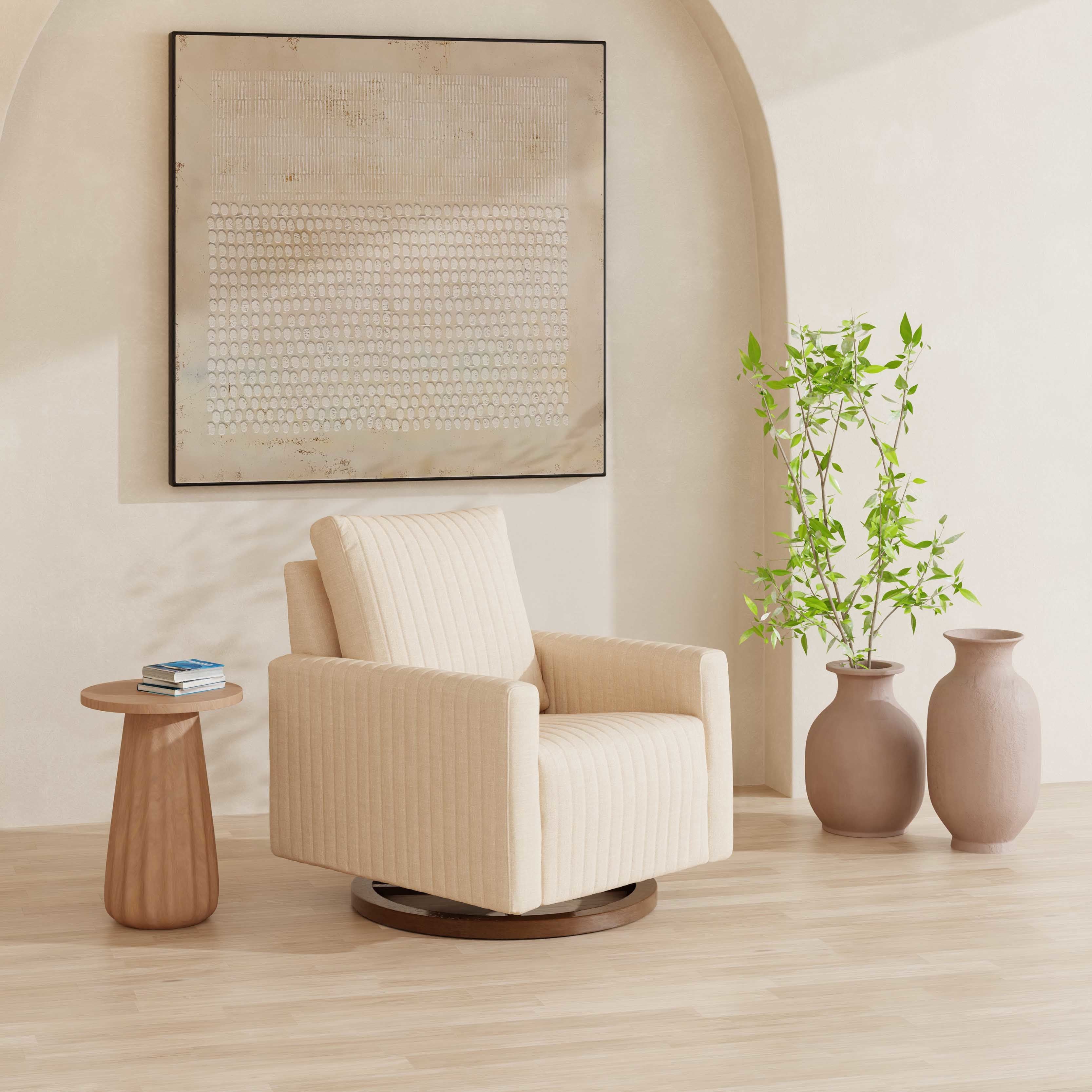 Babyletto Poe Channeled Swivel Glider in Eco-Performance Fabric | Water Repellent & Stain Resistant | Lullabye Shop