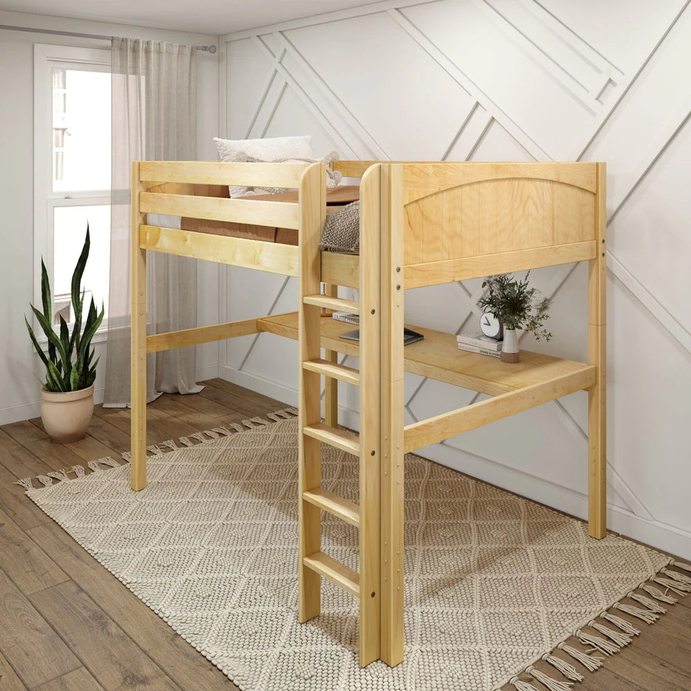 Maxtrix Twin High Study Loft Bed with Long Desk Straight Ladder Front