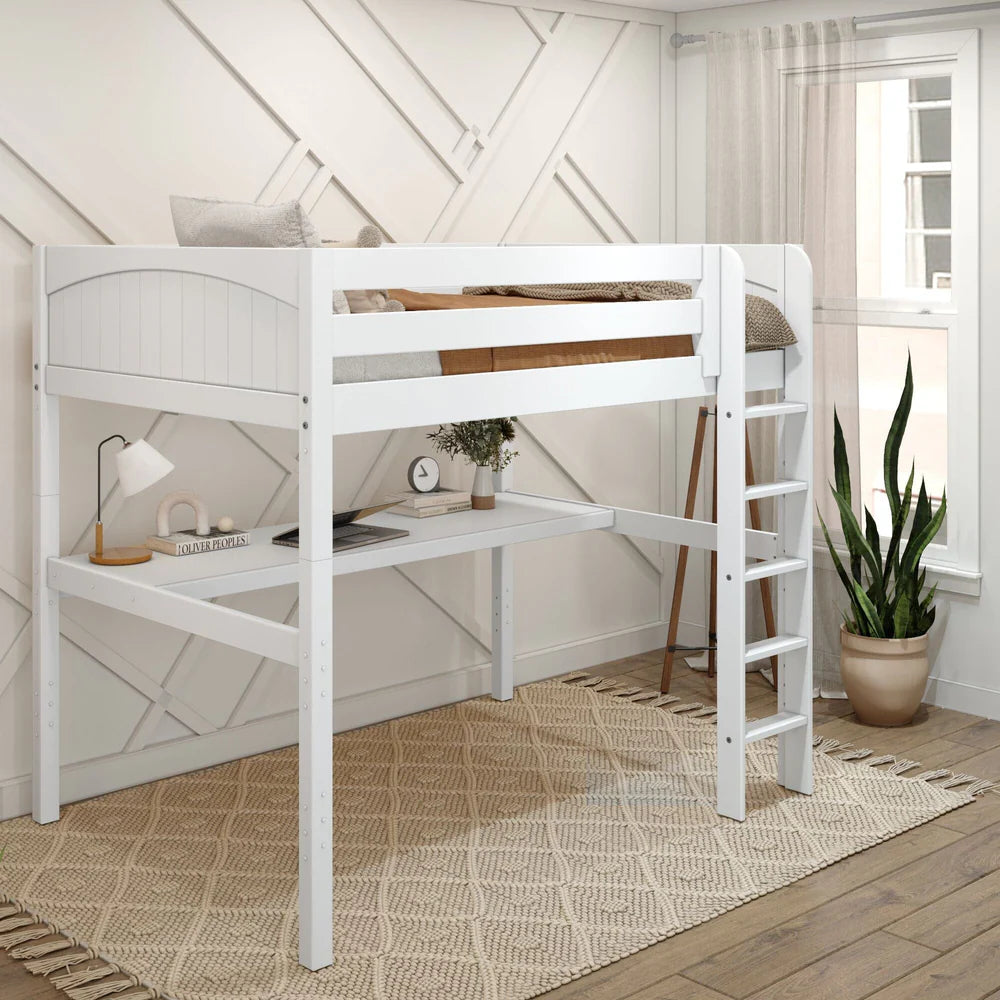 Maxtrix Twin High Study Loft Bed with Long Desk Straight Ladder Front