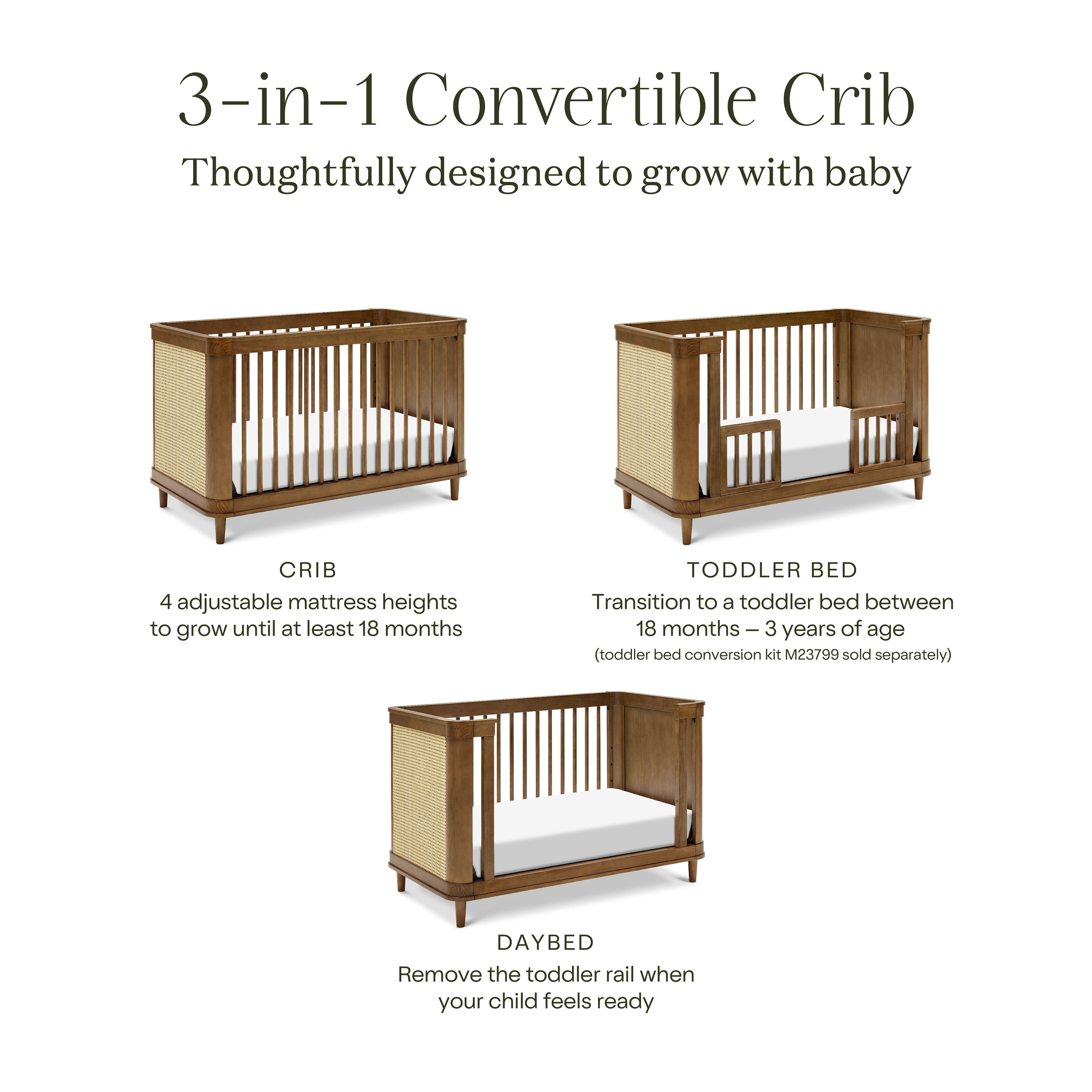 Namesake Marin with Cane 3-in-1 Convertible Crib | Lullabye Shop