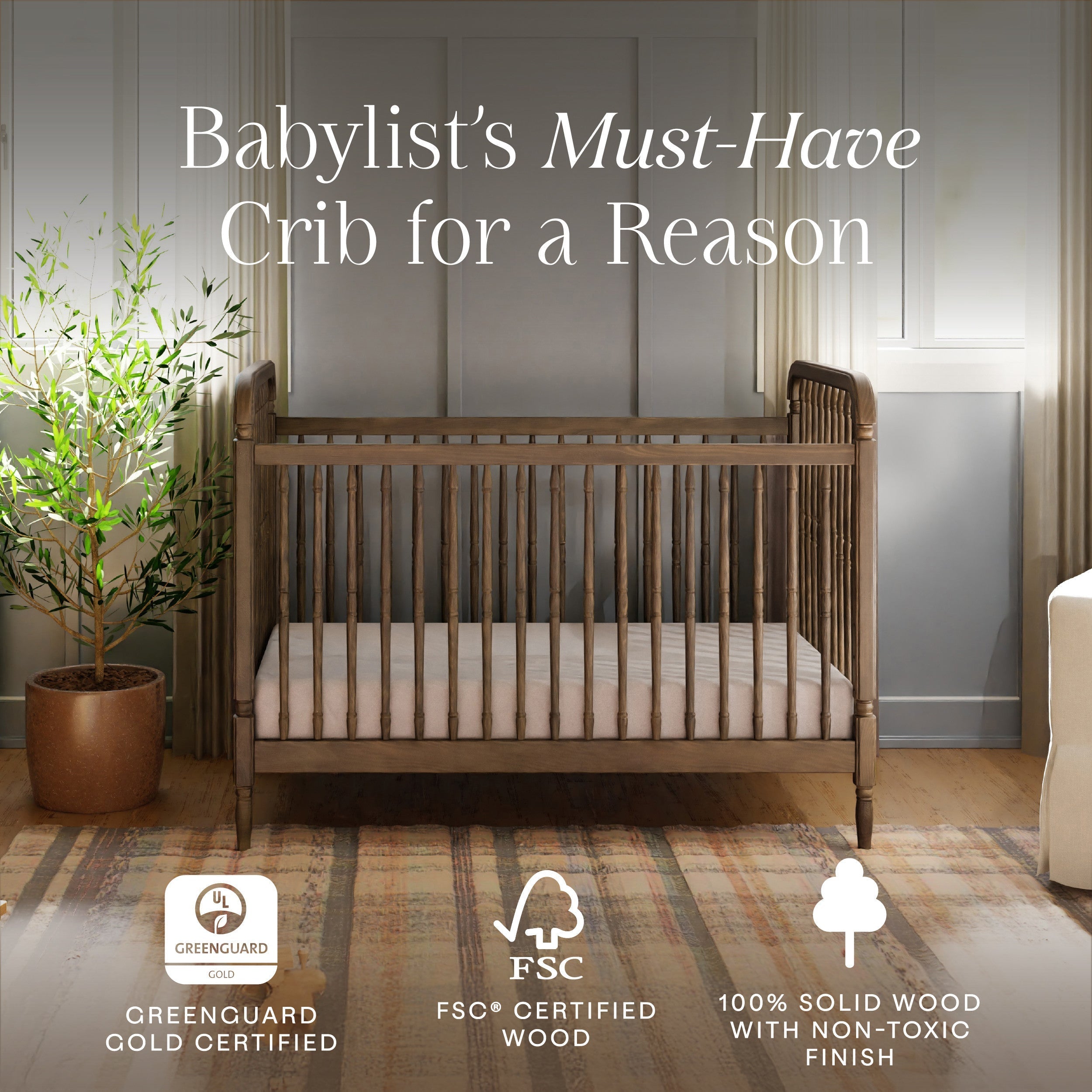 Namesake Liberty 3-in-1 Convertible Spindle Crib with Toddler Bed Conversion Kit | Lullabye Shop