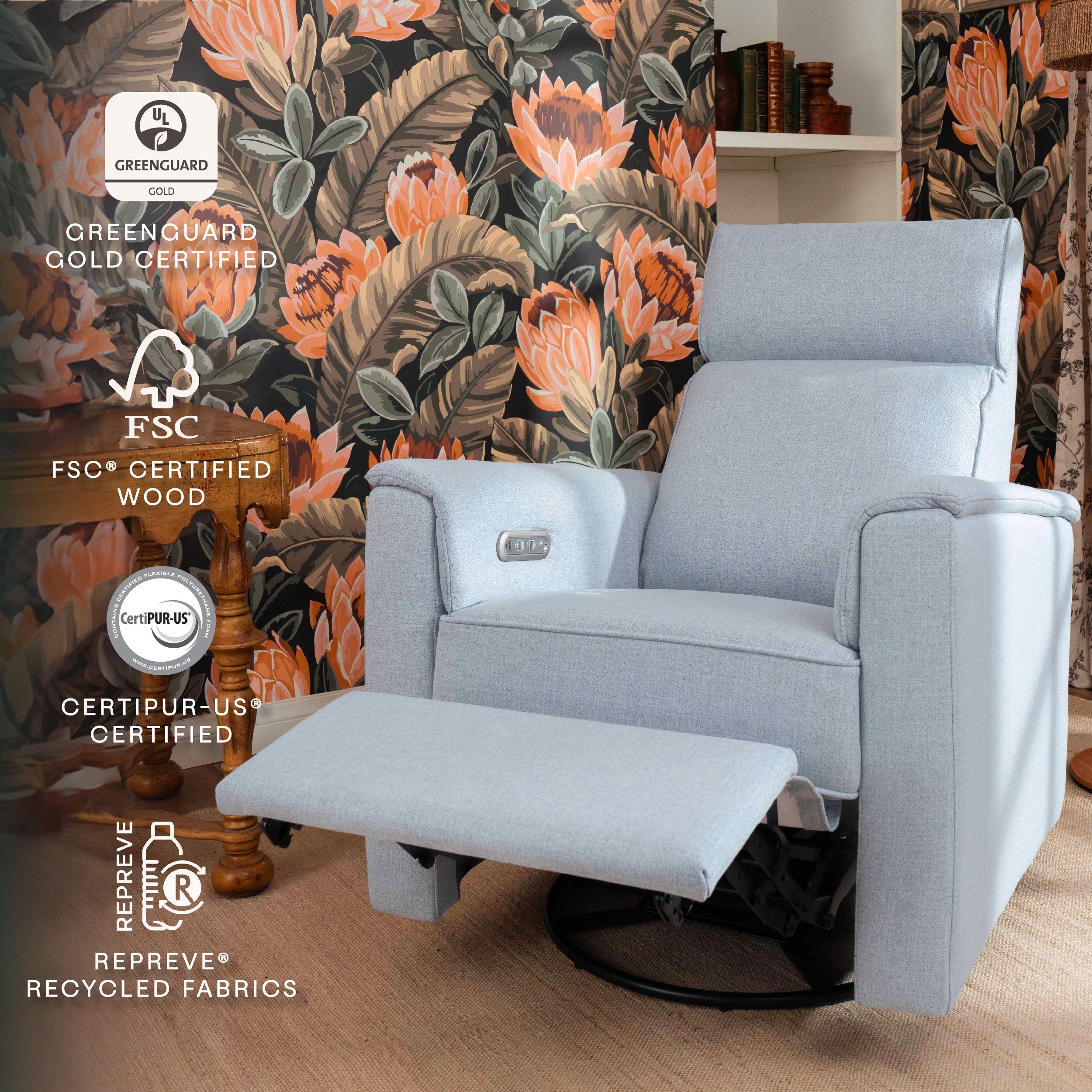 Monogram by Namesake Willa Plus Power Glider Recliner + Power Headrest | Lullabye Shop
