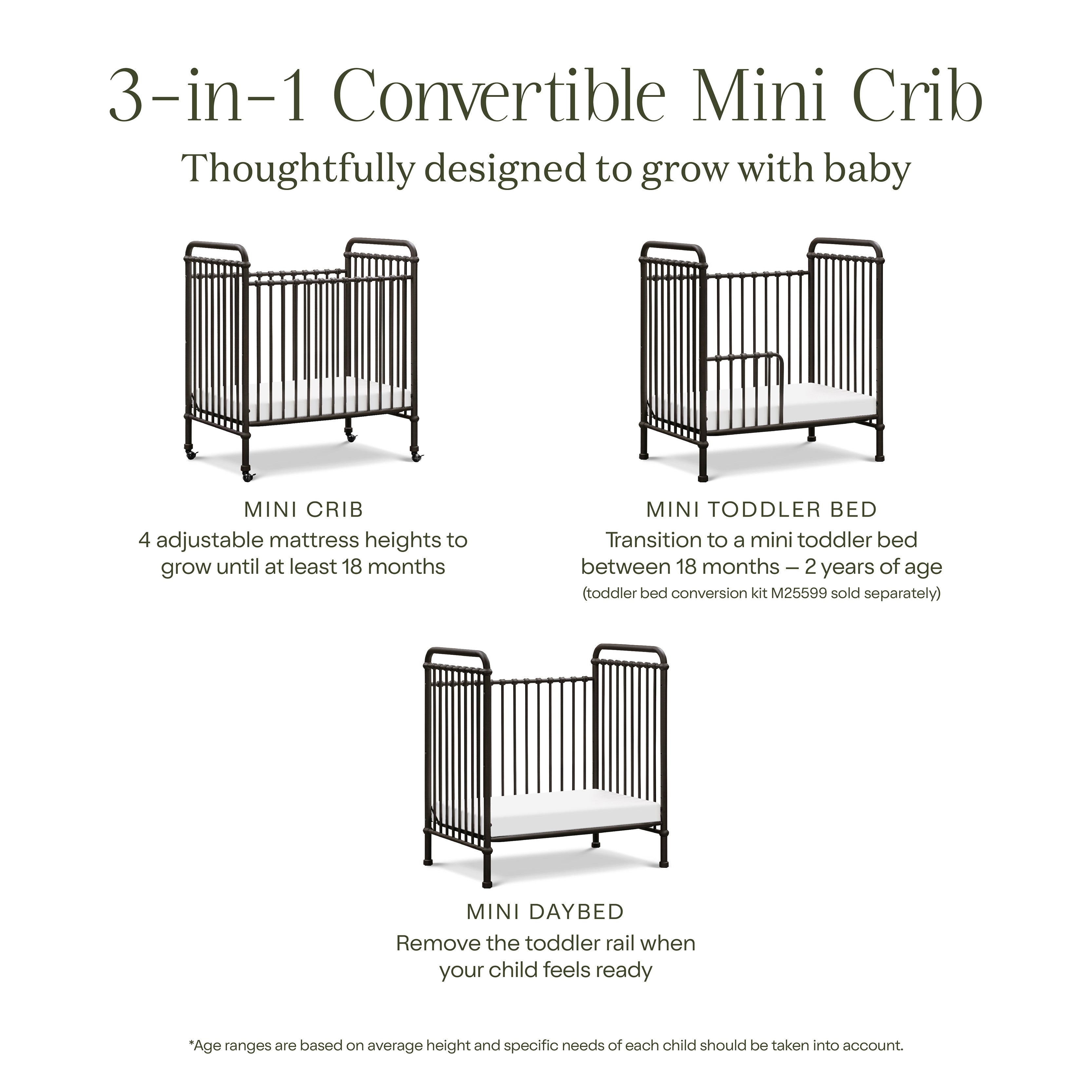 Namesake Abigail 3-in-1 Convertible Mini Crib | Lullabye Shop