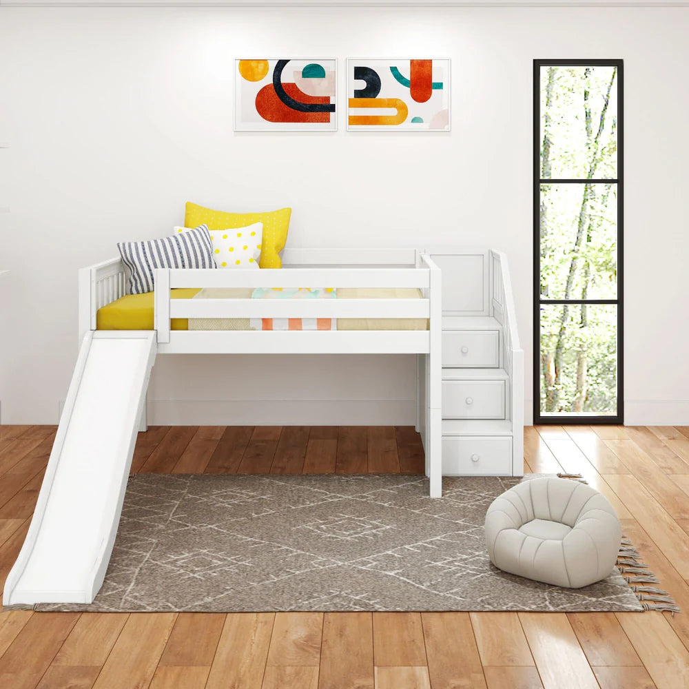 Maxtrix Full Low Loft Bed with Slide and Stairs