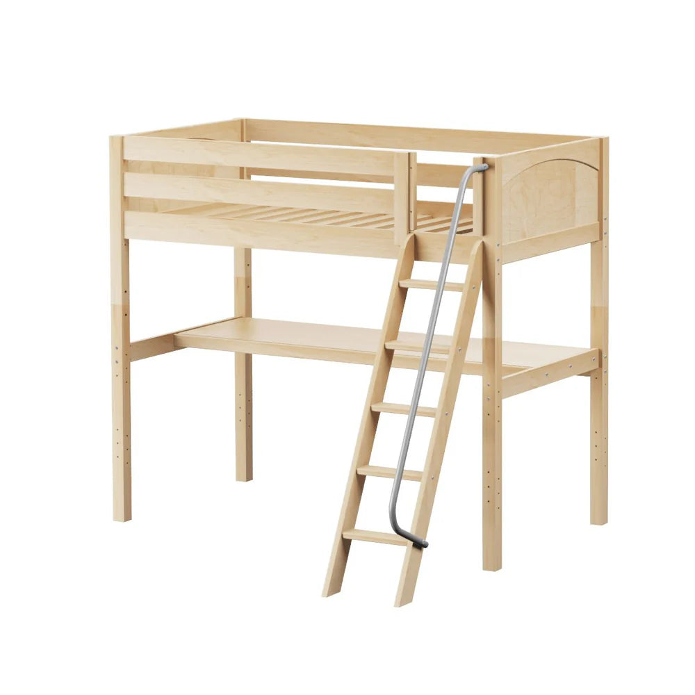 Maxtrix Twin High Study Loft Bed with Long Desk Angled Ladder Front