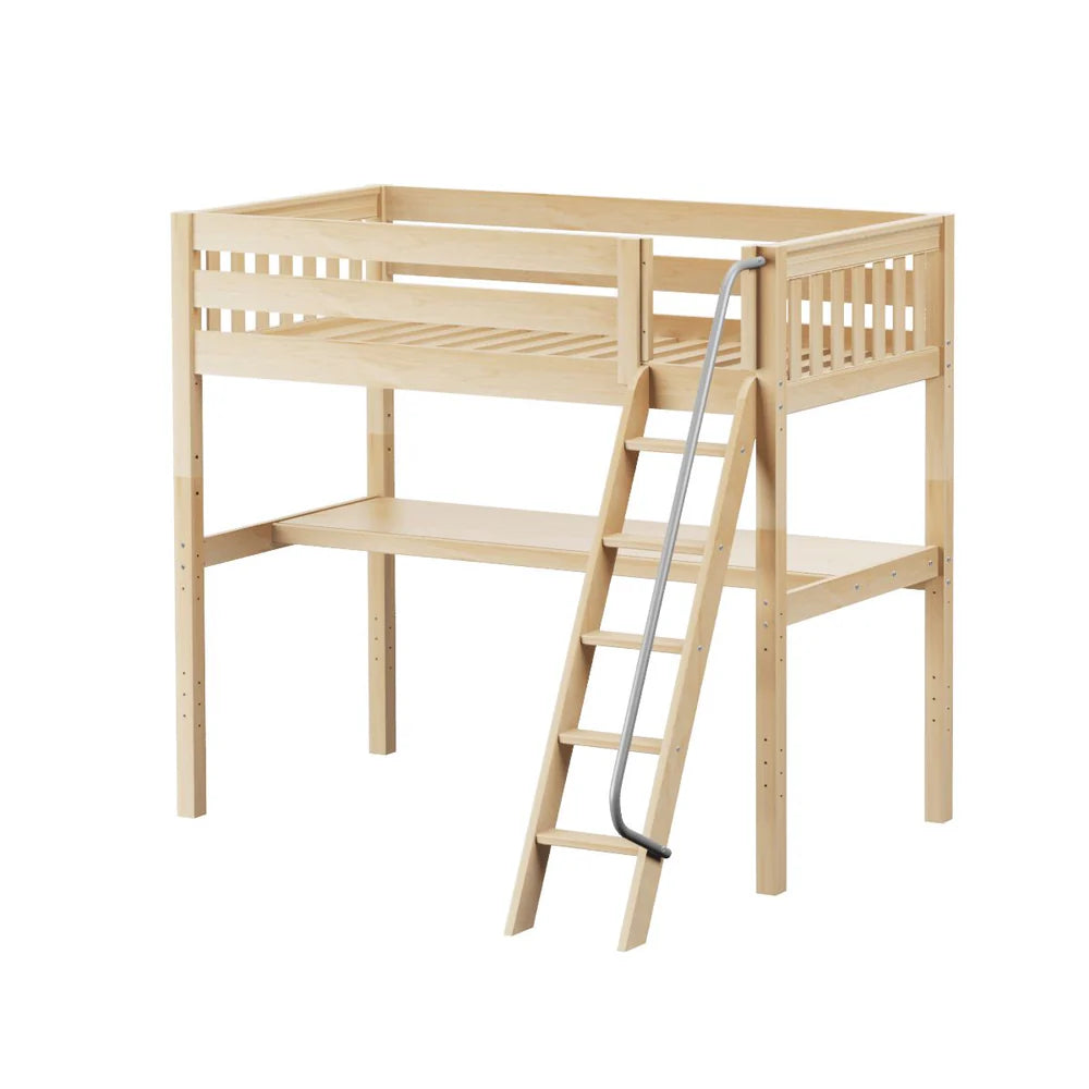 Maxtrix Twin High Study Loft Bed with Long Desk Angled Ladder Front