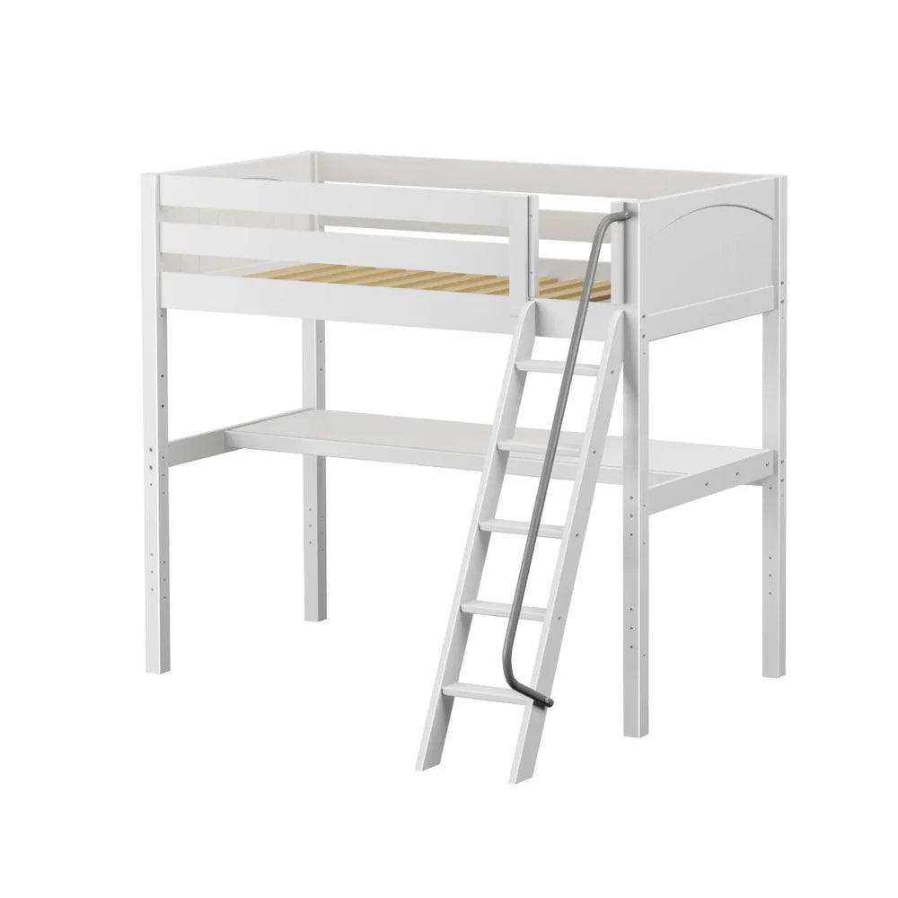 Maxtrix Twin High Study Loft Bed with Long Desk Angled Ladder Front