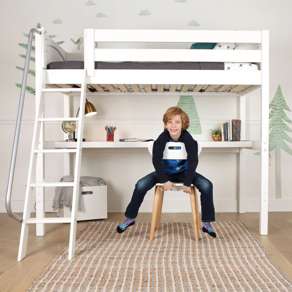 Maxtrix Twin High Study Loft Bed with Long Desk Angled Ladder Front
