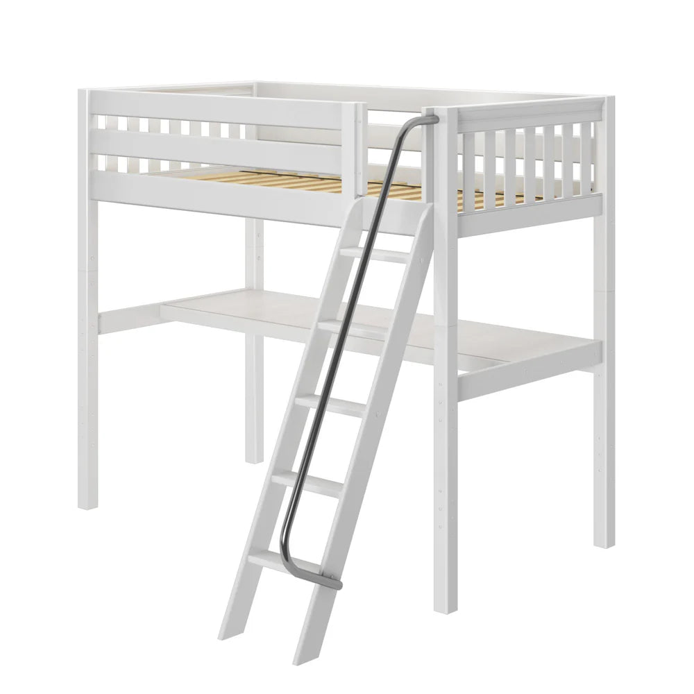 Maxtrix Twin High Study Loft Bed with Long Desk Angled Ladder Front