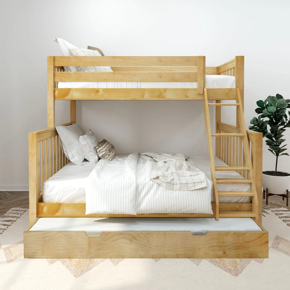 Maxtrix Twin XL over Queen High Bunk Bed with Angled Ladder and Trundle Bed