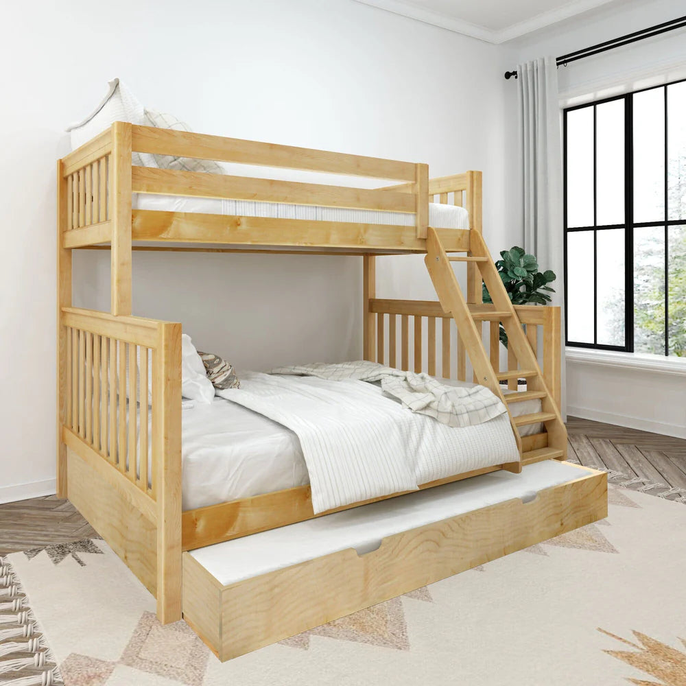 Maxtrix Twin XL over Queen High Bunk Bed with Angled Ladder and Trundle Bed