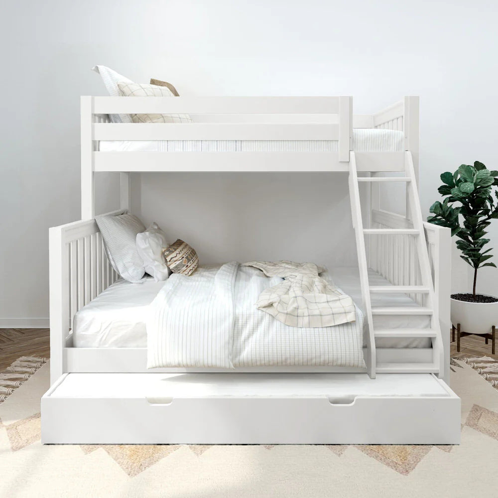 Maxtrix Twin XL over Queen High Bunk Bed with Angled Ladder and Trundle Bed