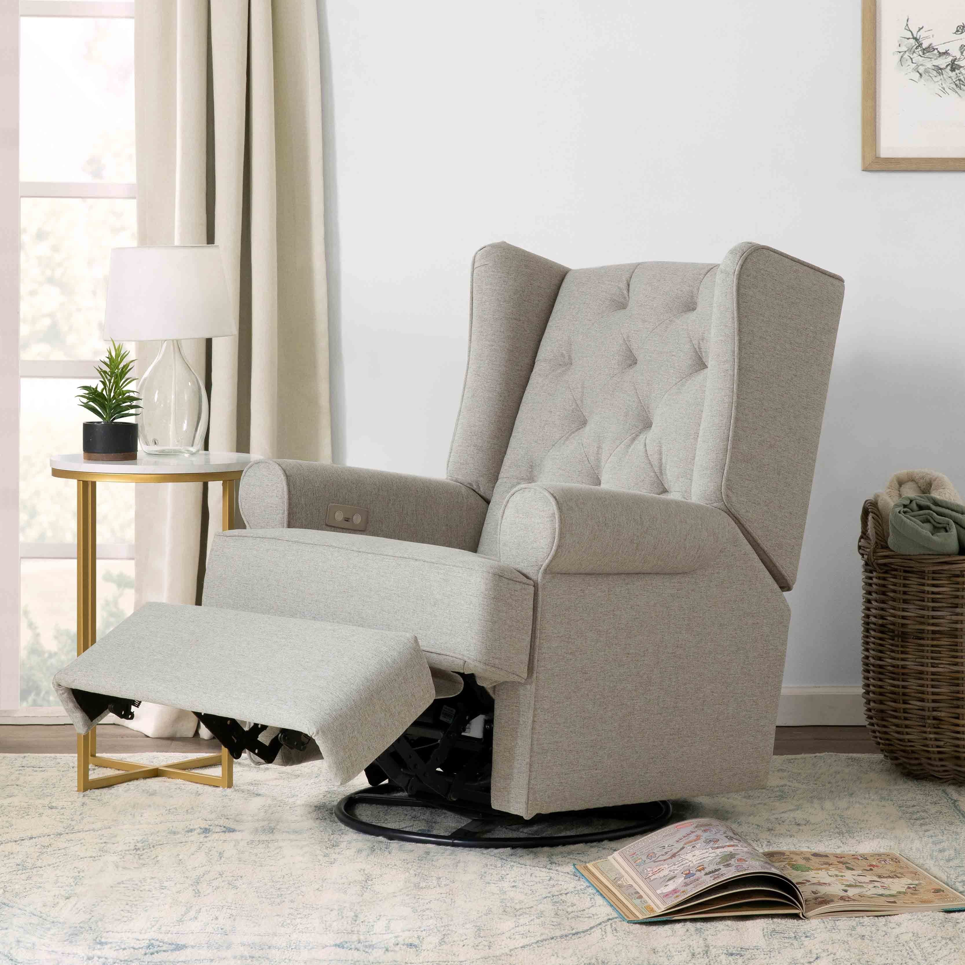 Namesake Harbour Electronic Recliner and Swivel Glider in Eco-Performance Fabric with USB port | Water Repellent & Stain Resistant | Lullabye Shop