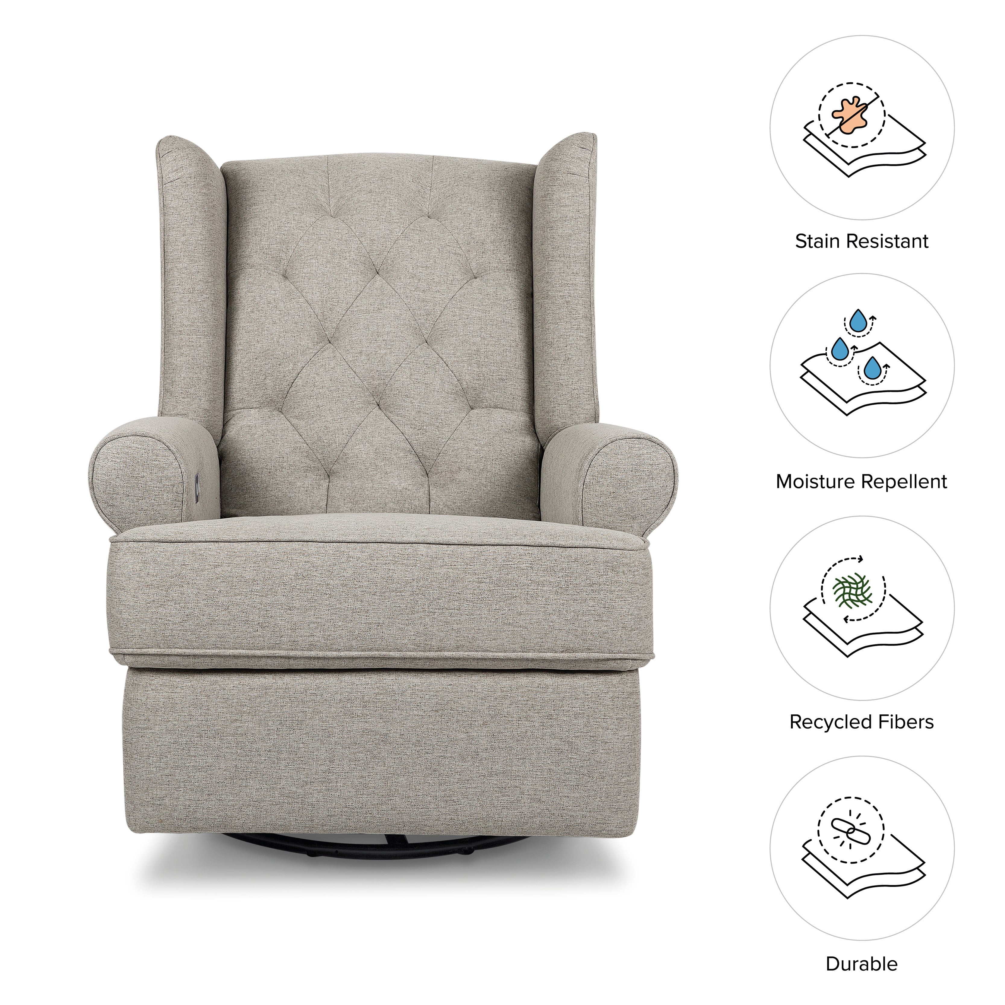 Namesake Harbour Electronic Recliner and Swivel Glider in Eco-Performance Fabric with USB port | Water Repellent & Stain Resistant | Lullabye Shop