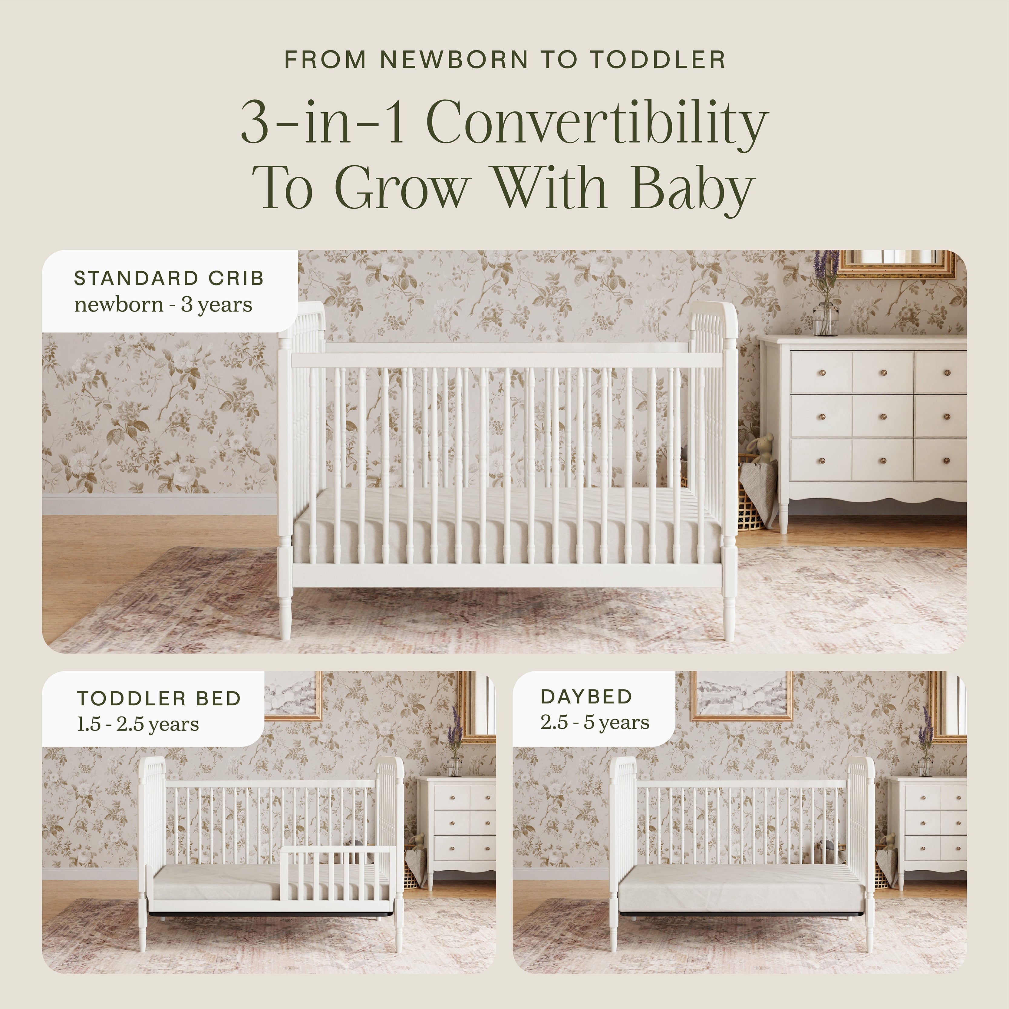 Namesake Liberty 3-in-1 Convertible Spindle Crib with Toddler Bed Conversion Kit | Lullabye Shop