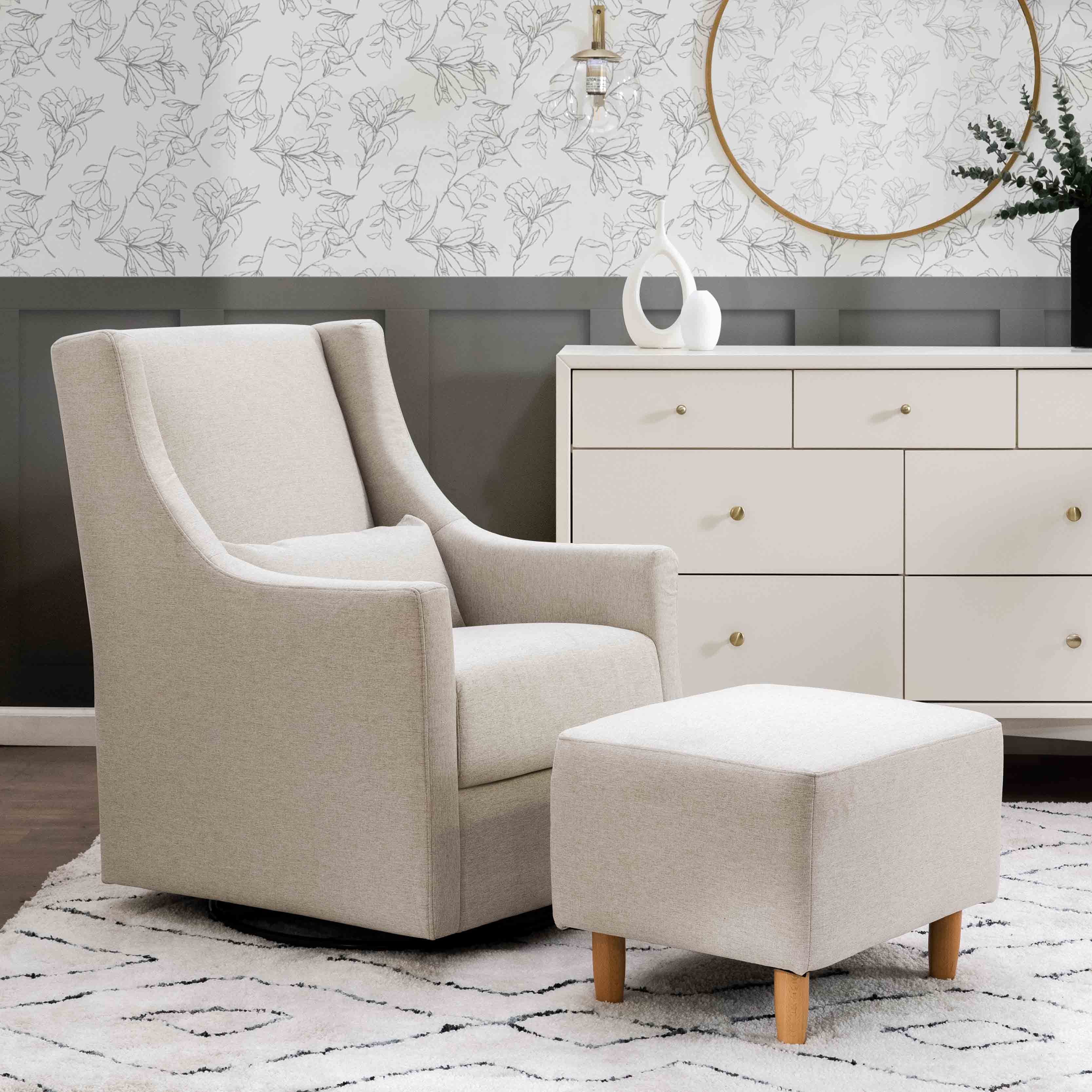 Babyletto Toco Swivel Glider and Ottoman in Eco-Performance Fabric | Water Repellent & Stain Resistant | Lullabye Shop