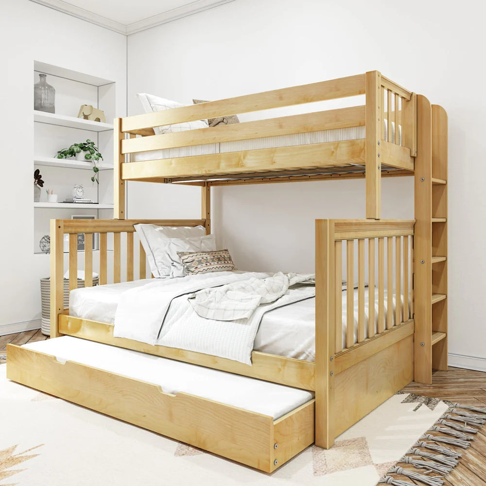 Maxtrix Twin XL over Queen High Bunk Bed with Straight Ladder on End and Trundle Bed