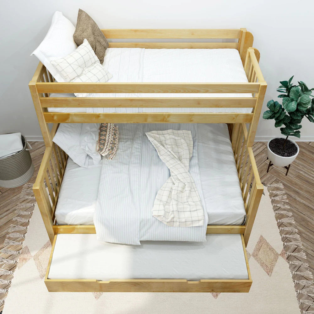 Maxtrix Twin XL over Queen High Bunk Bed with Straight Ladder on End and Trundle Bed