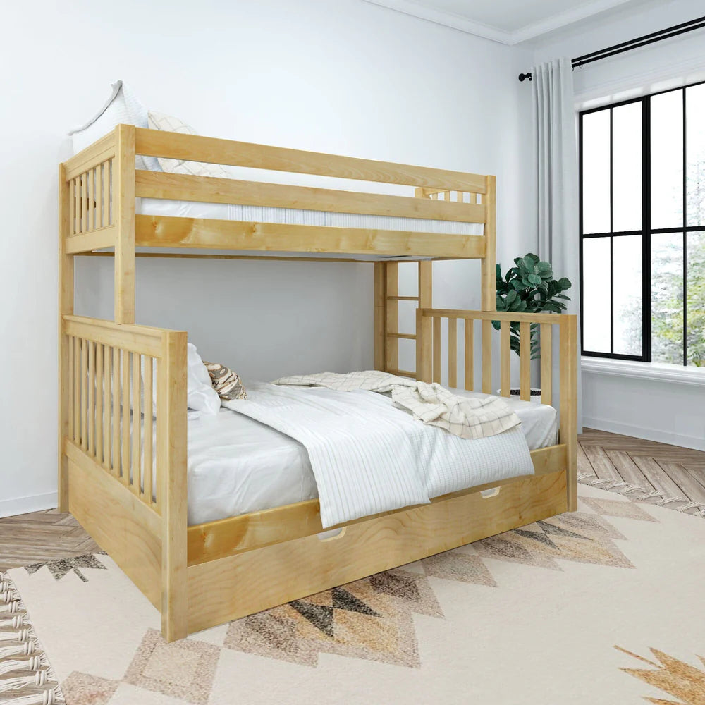 Maxtrix Twin XL over Queen High Bunk Bed with Straight Ladder on End and Trundle Bed