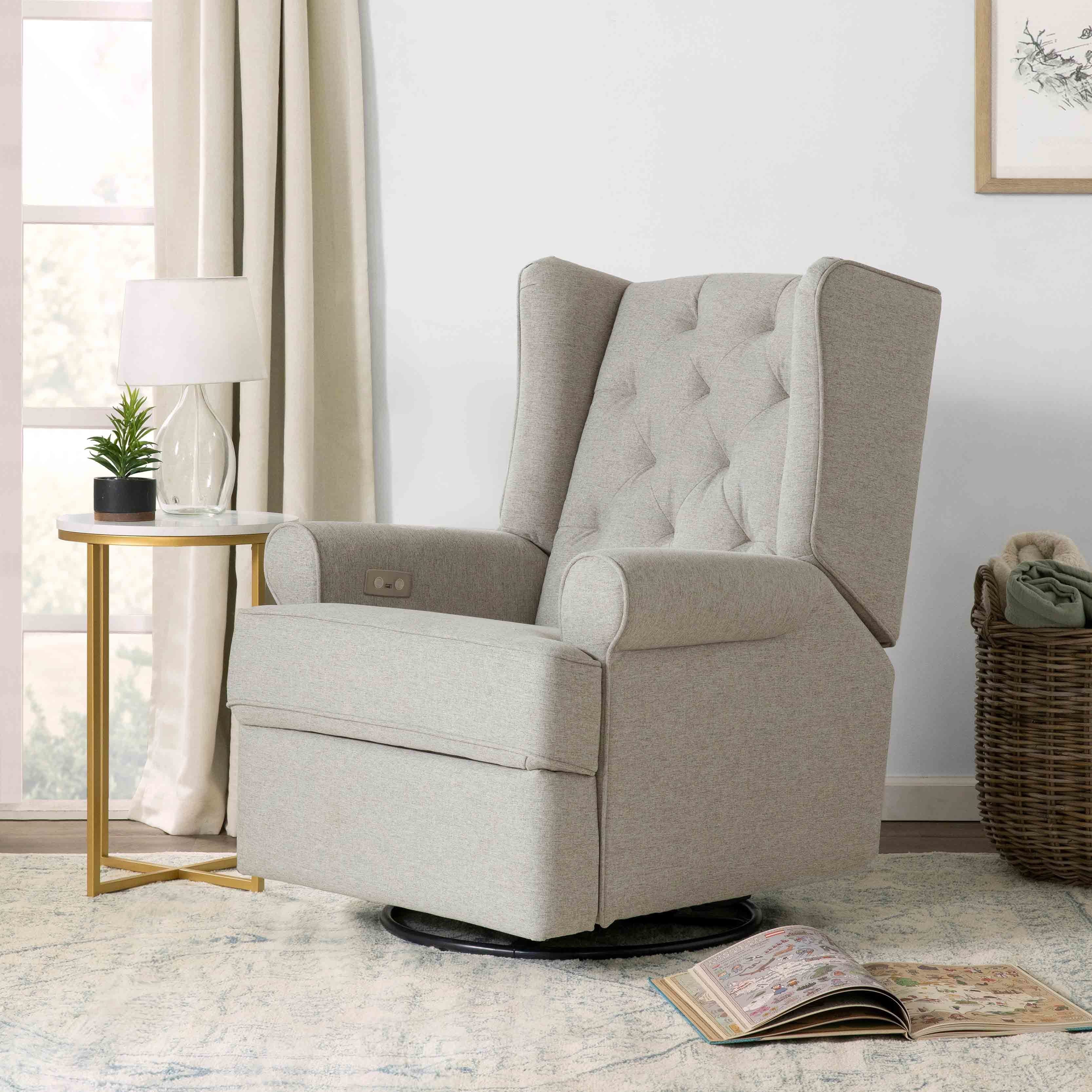 Namesake Harbour Electronic Recliner and Swivel Glider in Eco-Performance Fabric with USB port | Water Repellent & Stain Resistant | Lullabye Shop