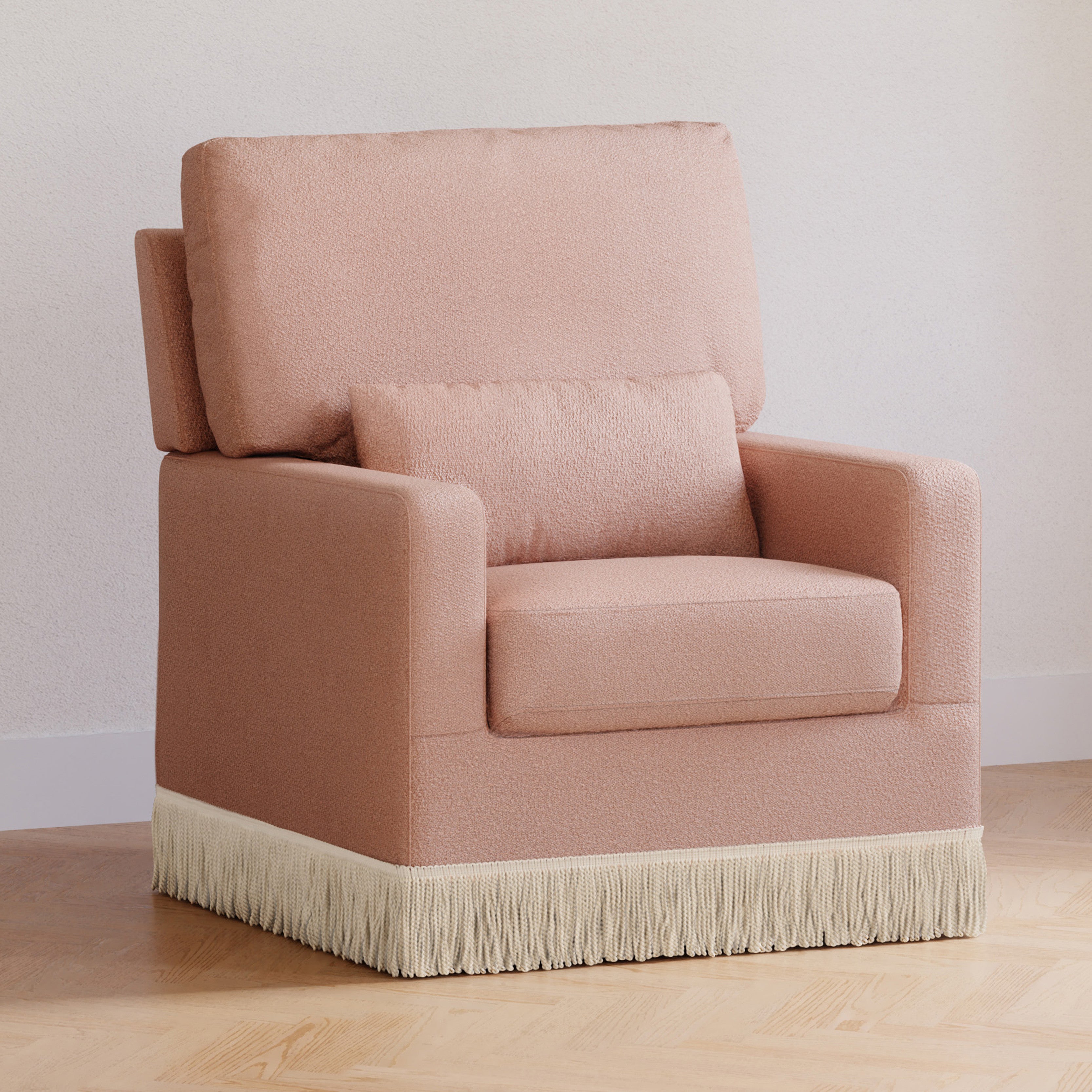 Namesake Crawford Pillowback Comfort Swivel Glider | Boucle with Tassel Fringe | Lullabye Shop