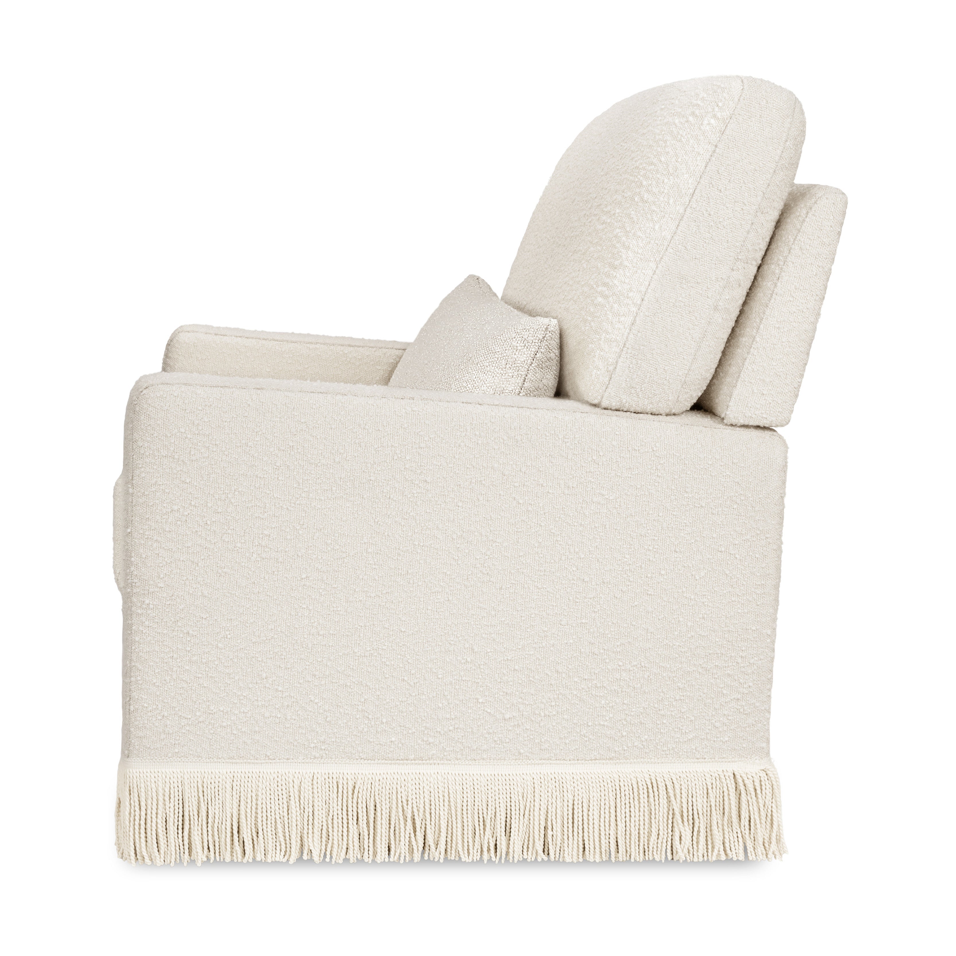 Namesake Crawford Pillowback Comfort Swivel Glider | Boucle with Tassel Fringe | Lullabye Shop