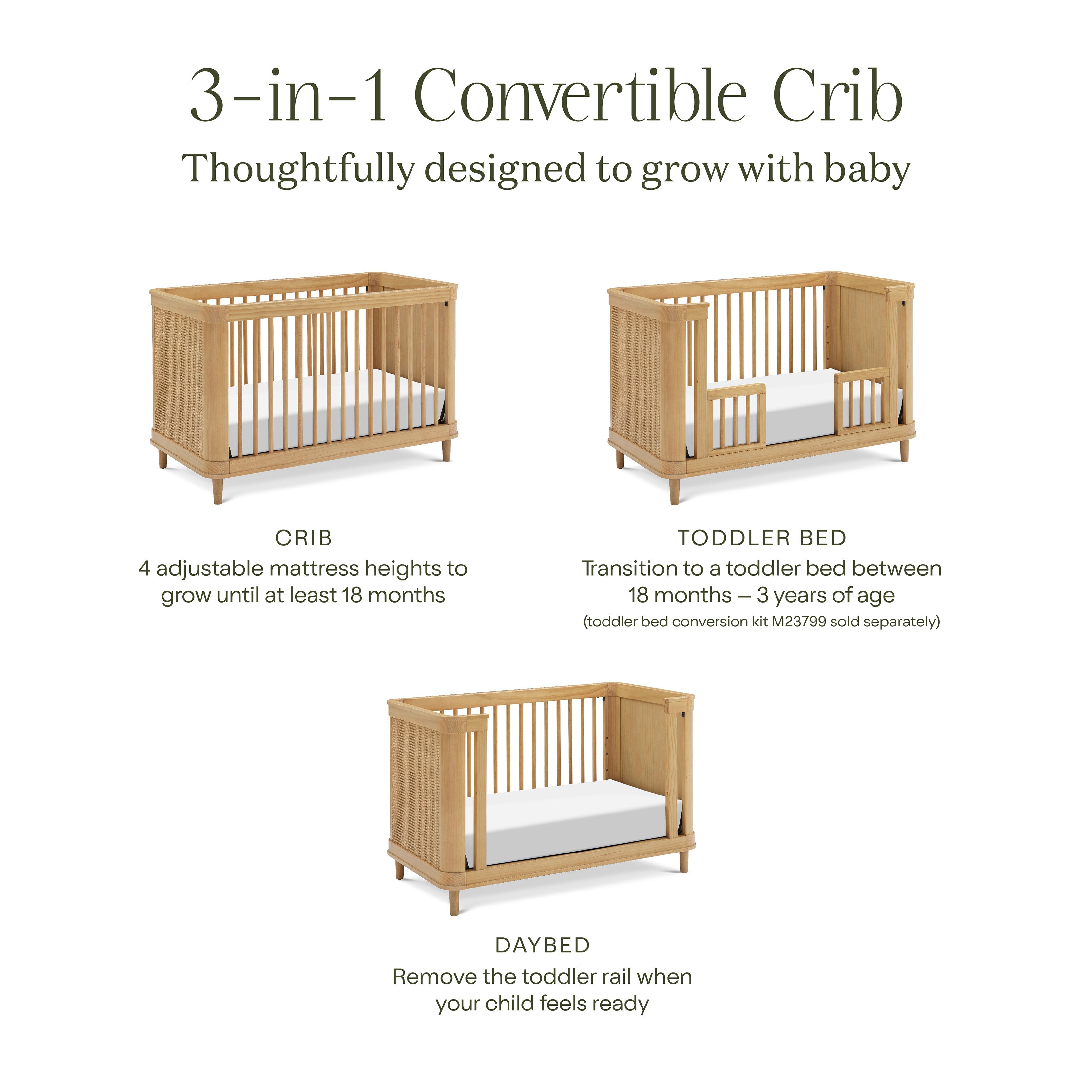 Namesake Marin with Cane 3-in-1 Convertible Crib | Lullabye Shop
