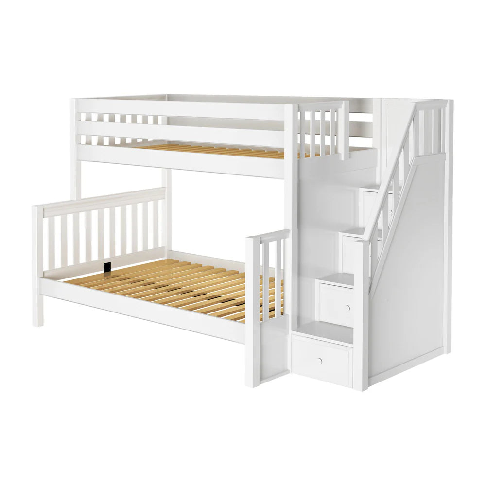 Maxtrix Classic Twin Over Full Bunk Bed with Stairs