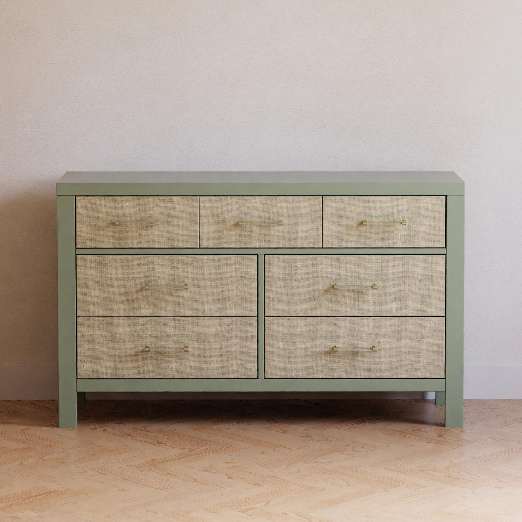 namesake dresser Eloise 7 Drawer Assembled Dresser French Sage and Performance Sand Eco-Weave