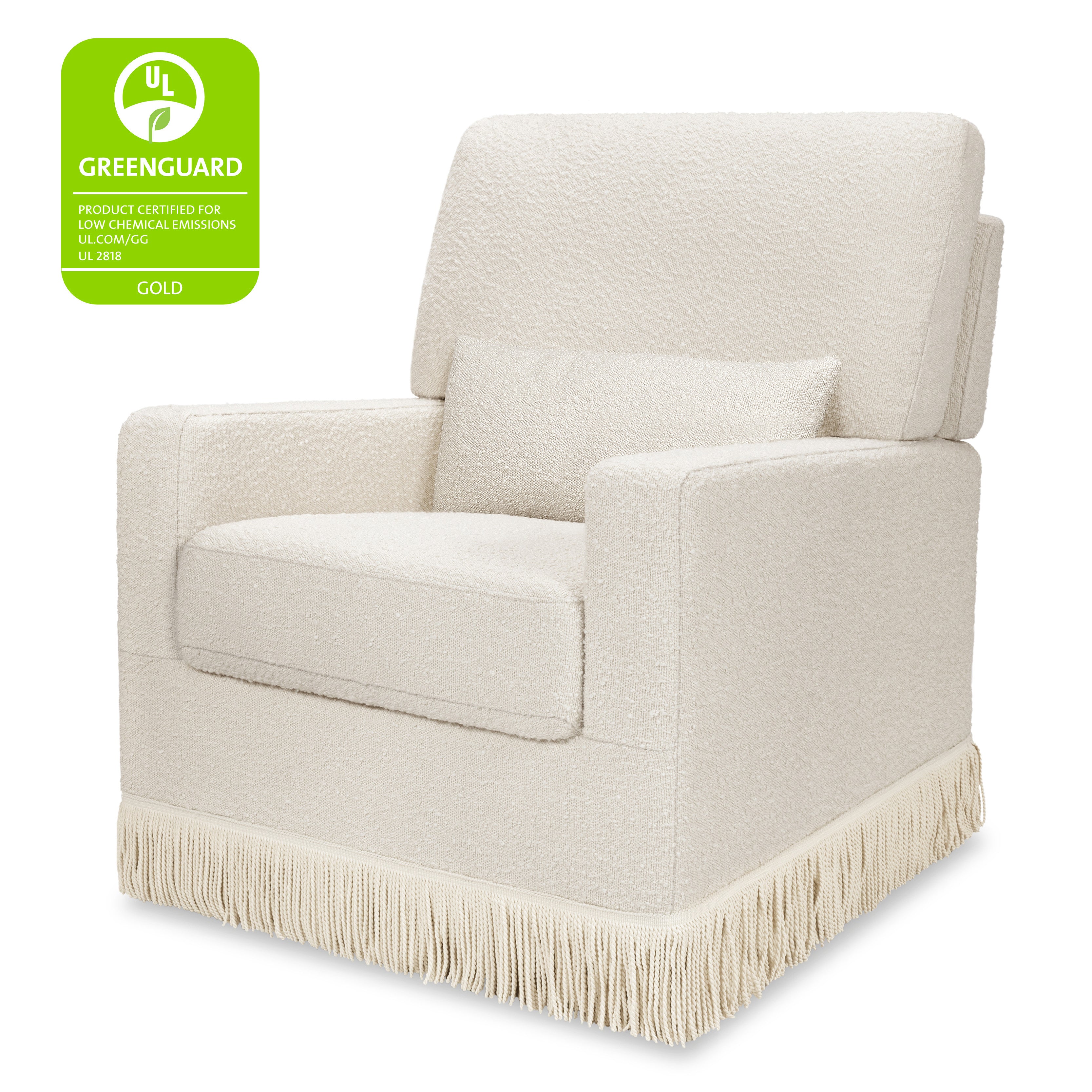 Namesake Crawford Pillowback Comfort Swivel Glider | Boucle with Tassel Fringe | Lullabye Shop