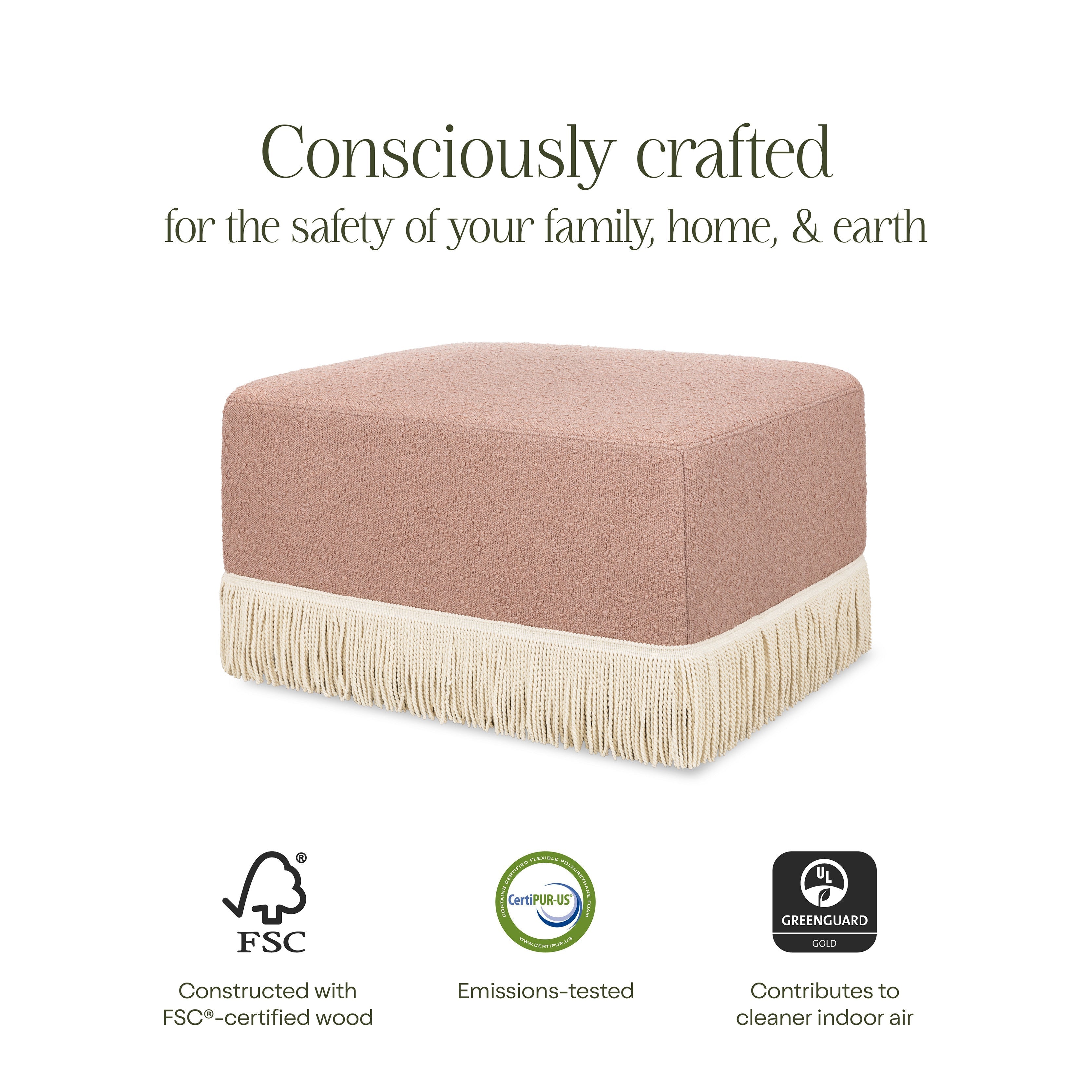 Namesake Crawford Gliding Ottoman | Boucle with Tassel Fringe | Lullabye Shop